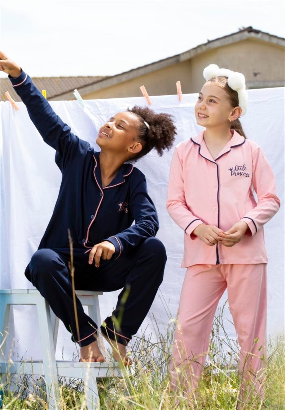 Kız Çocuk Uzun Kollu Pijama Takımı Little Princess Lacivert
