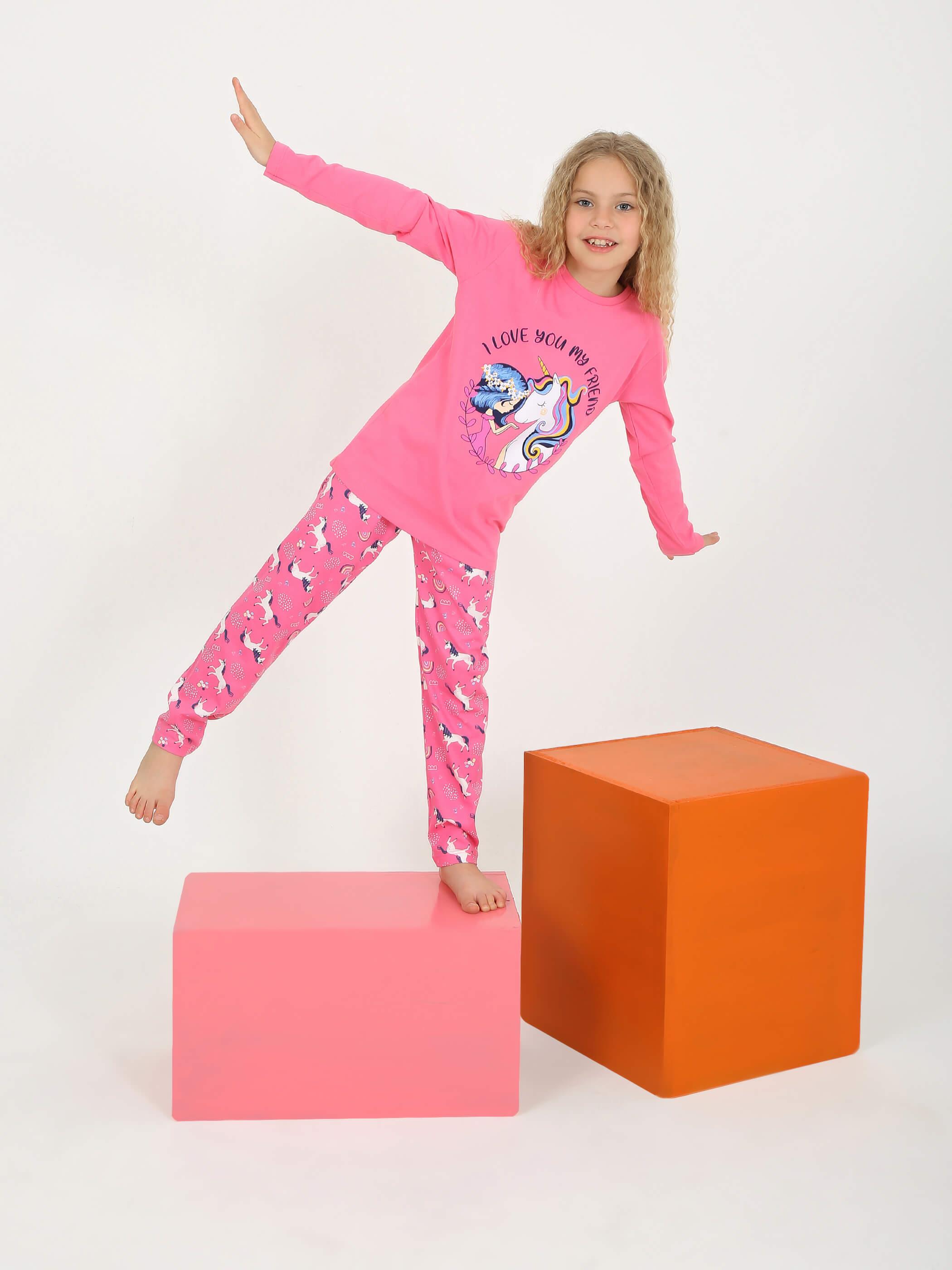Kız Çocuk Uzun Kollu Pijama Takımı My Friend Unicorn