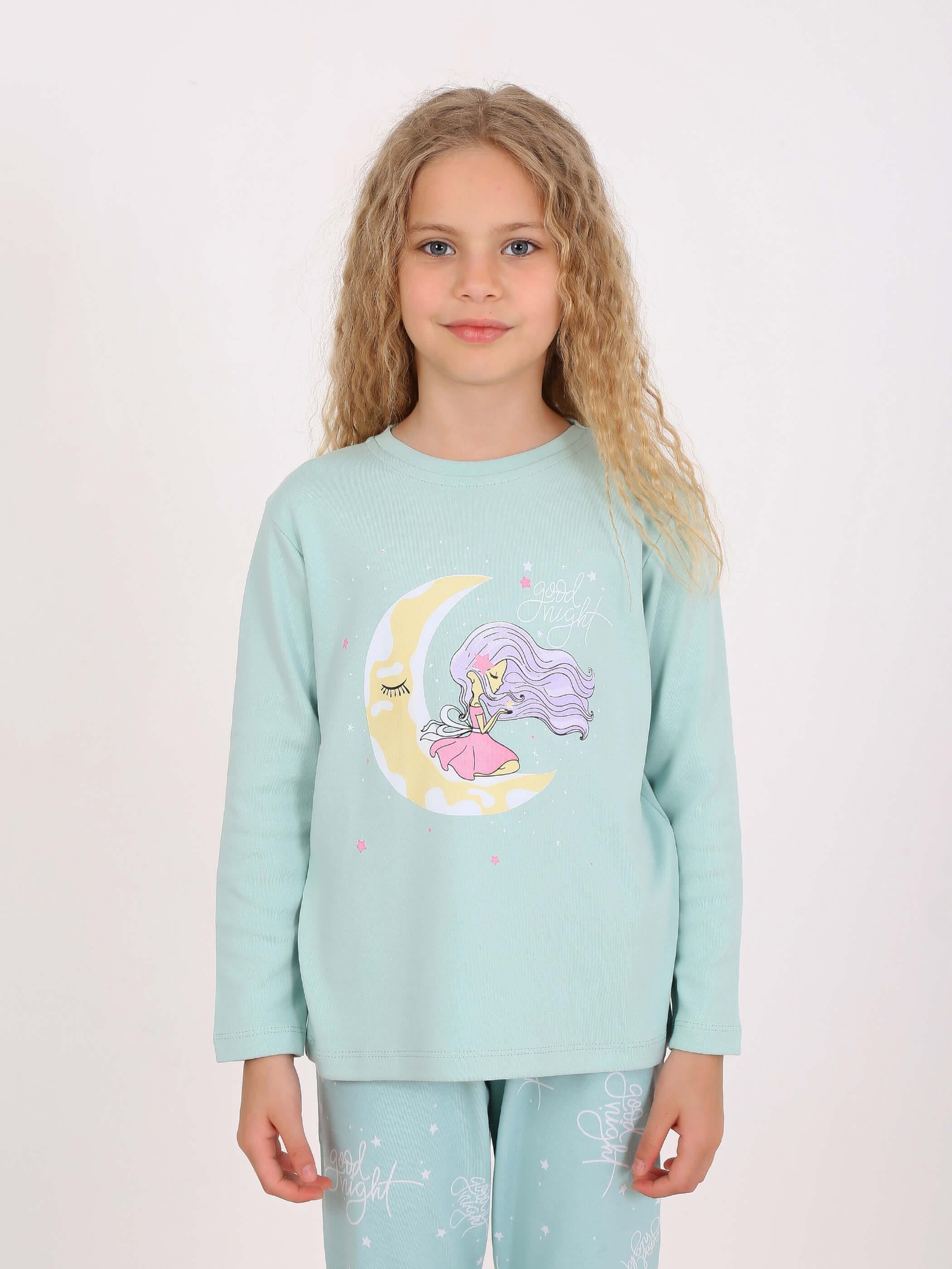 Uzun Kollu Kız Çocuk Pijama Takımı Moon Nıght 