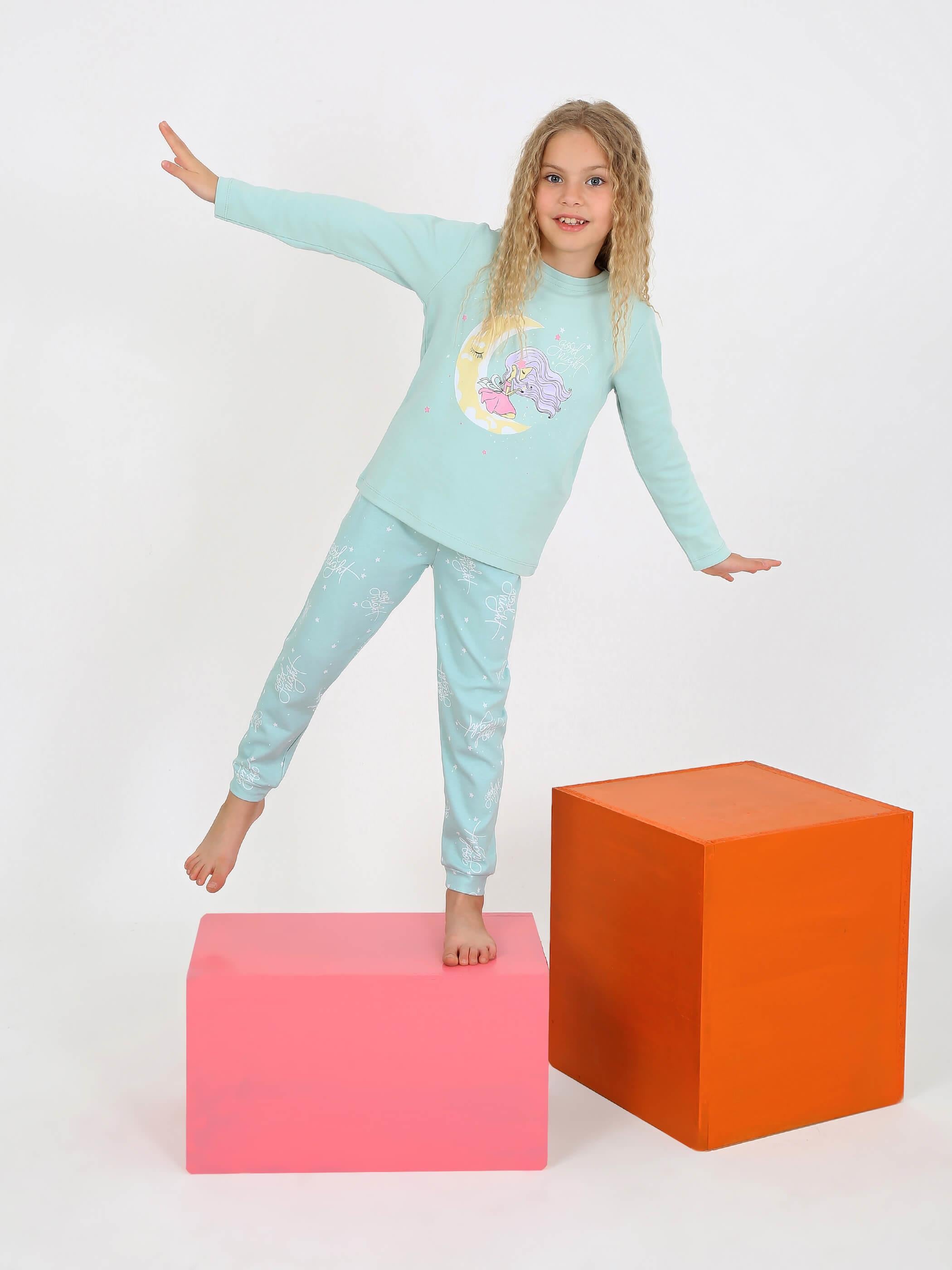 Uzun Kollu Kız Çocuk Pijama Takımı Moon Nıght 