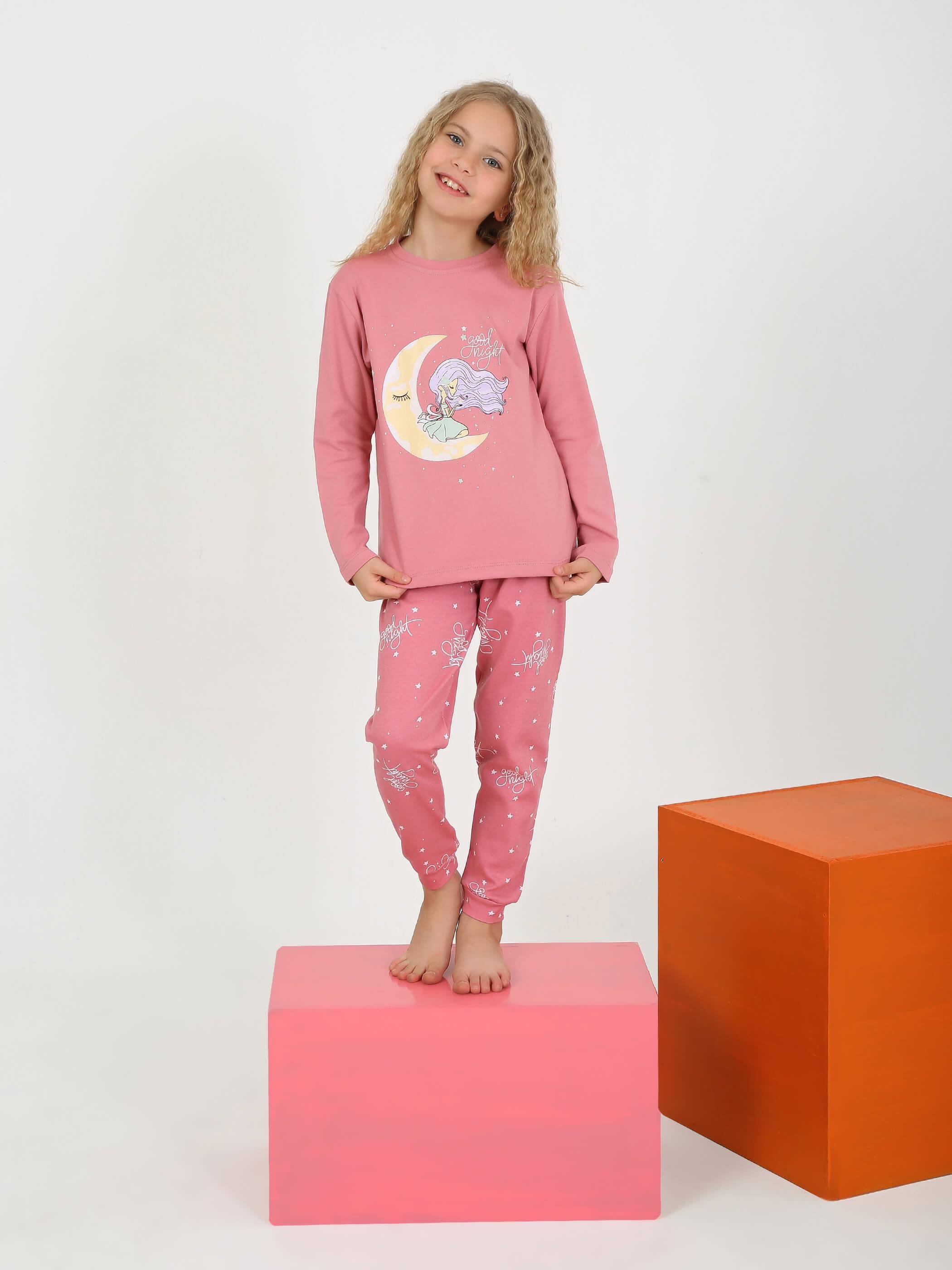 Uzun Kollu Kız Çocuk Pijama Takımı Moon Nıght 