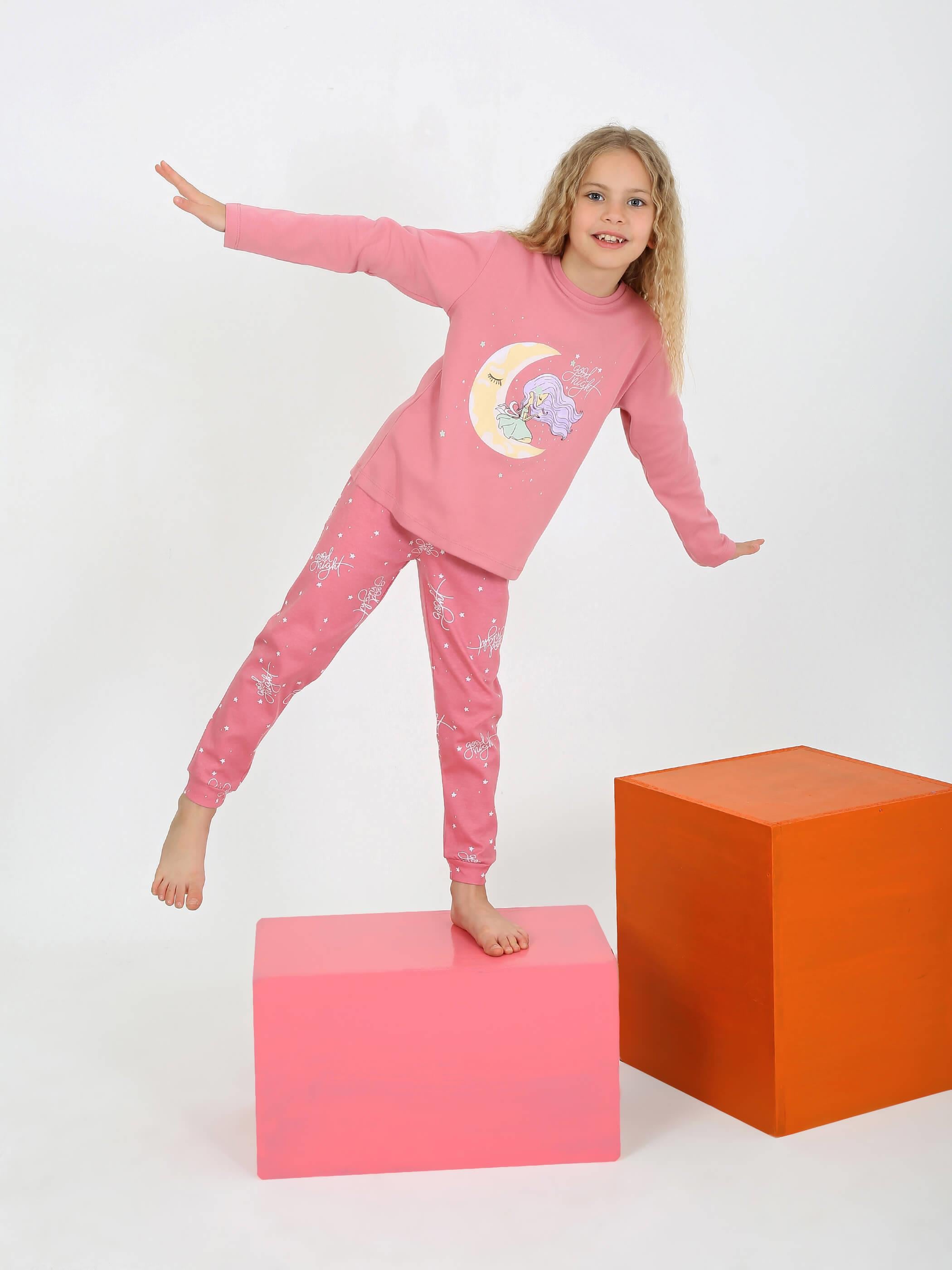 Uzun Kollu Kız Çocuk Pijama Takımı Moon Nıght 