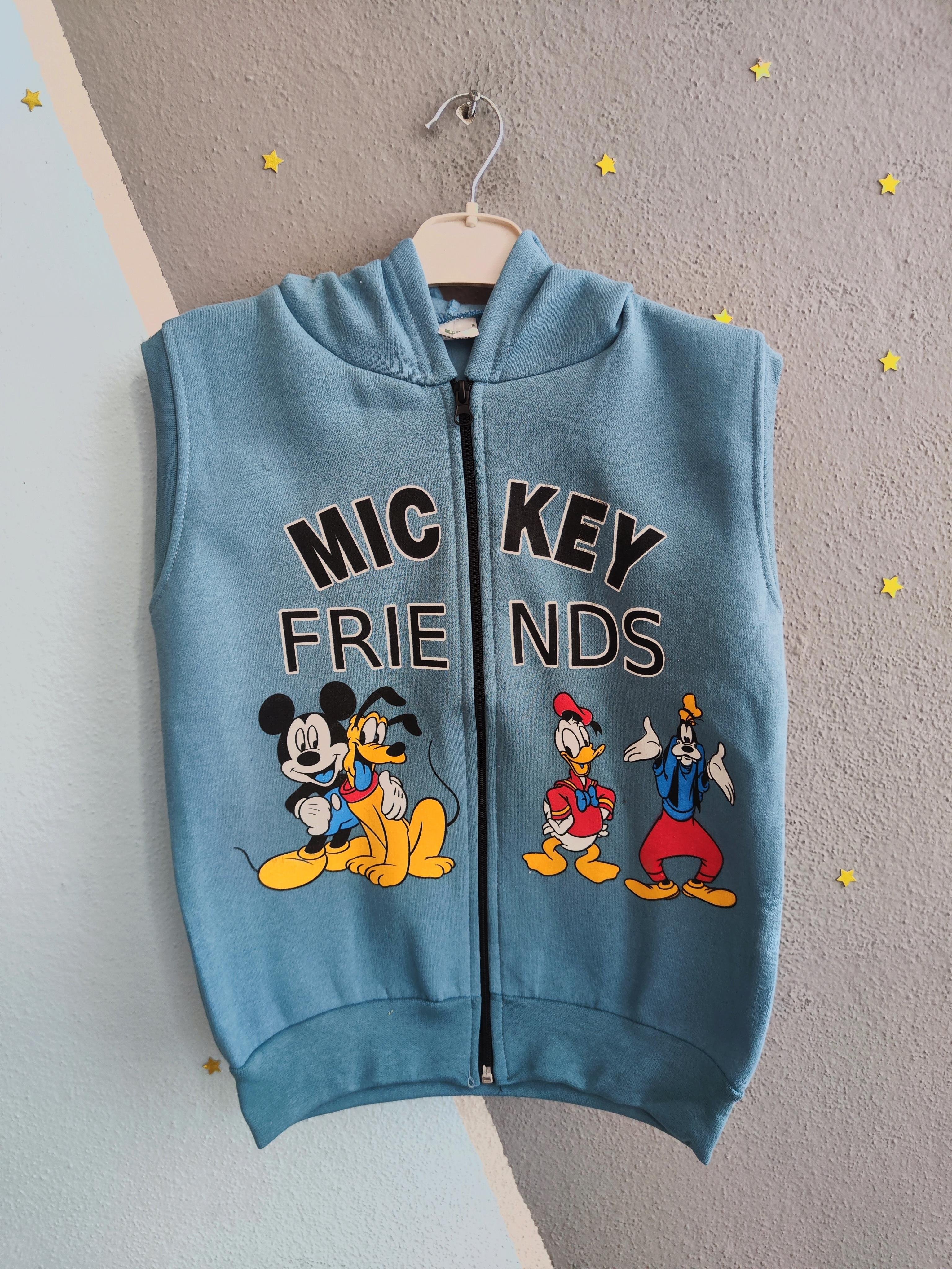 1242 - Mickey  Friends Baskılı Kapüşonlu Erkek Yelek - Buz Mavisi