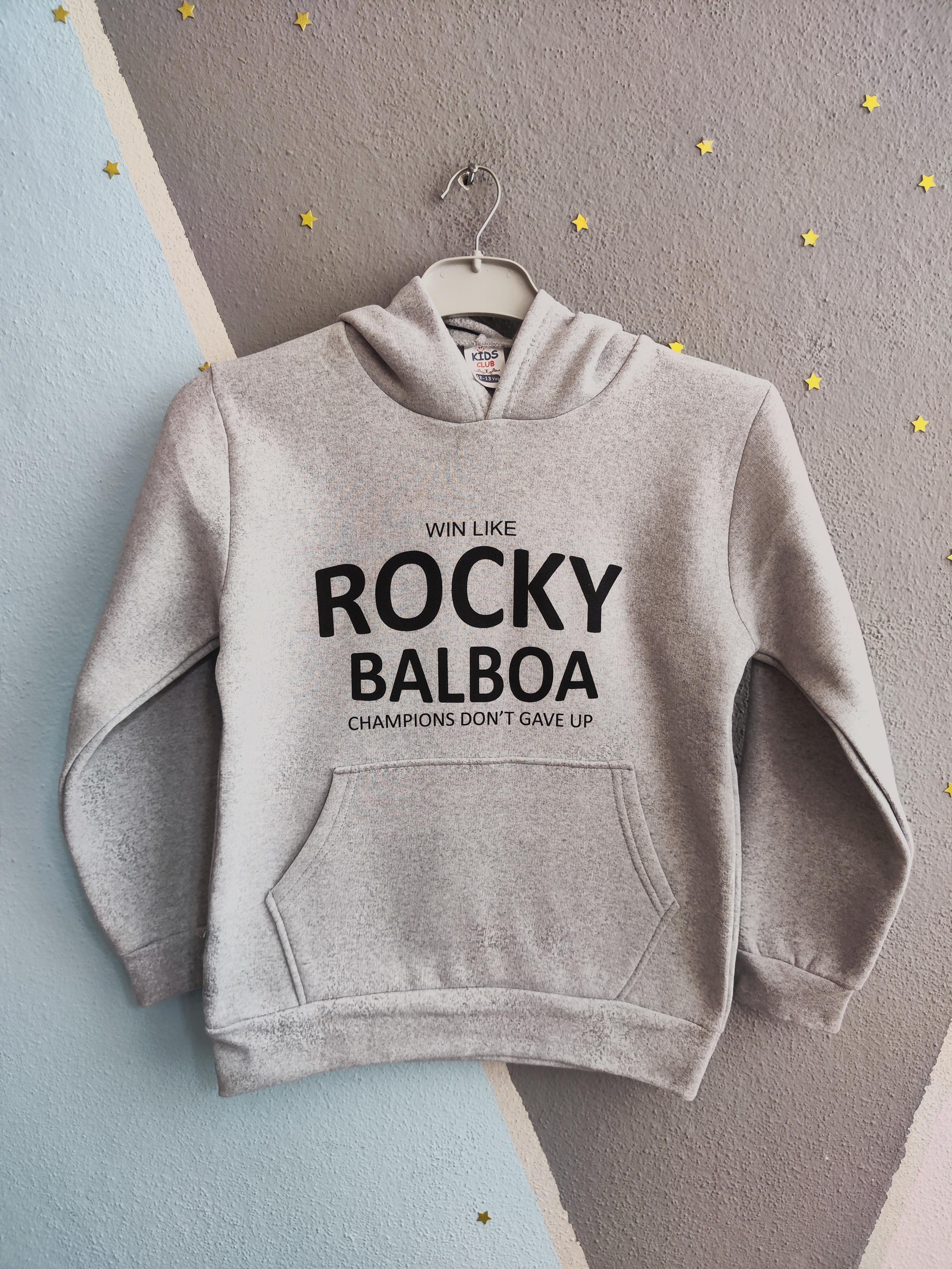 1270 - Rocky Balboa Baskılı Kapüşonlu Erkek Sweat - Gri