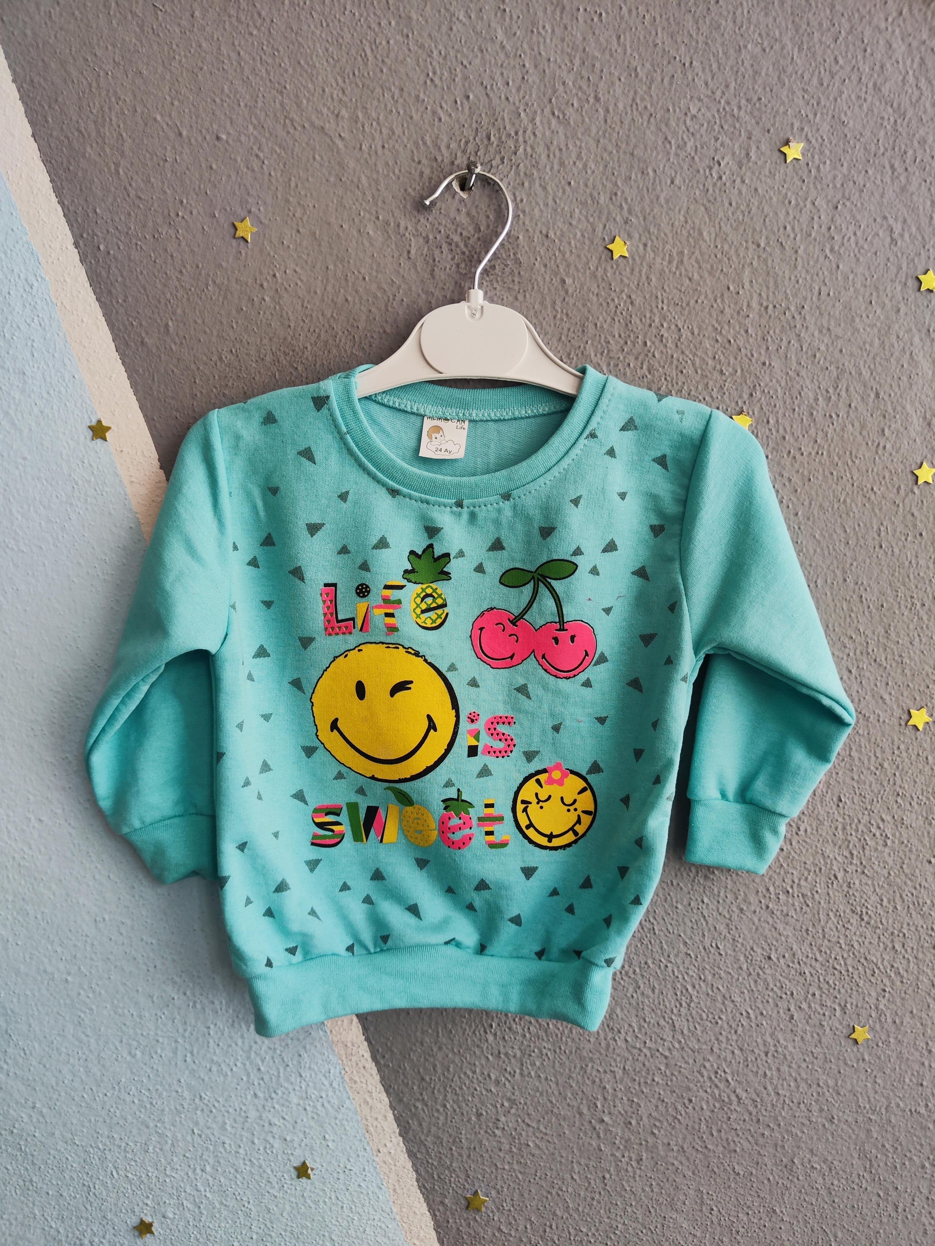 1314 - Life İs Sweet Baskılı Aylık Kız Takım - Su Yeşili