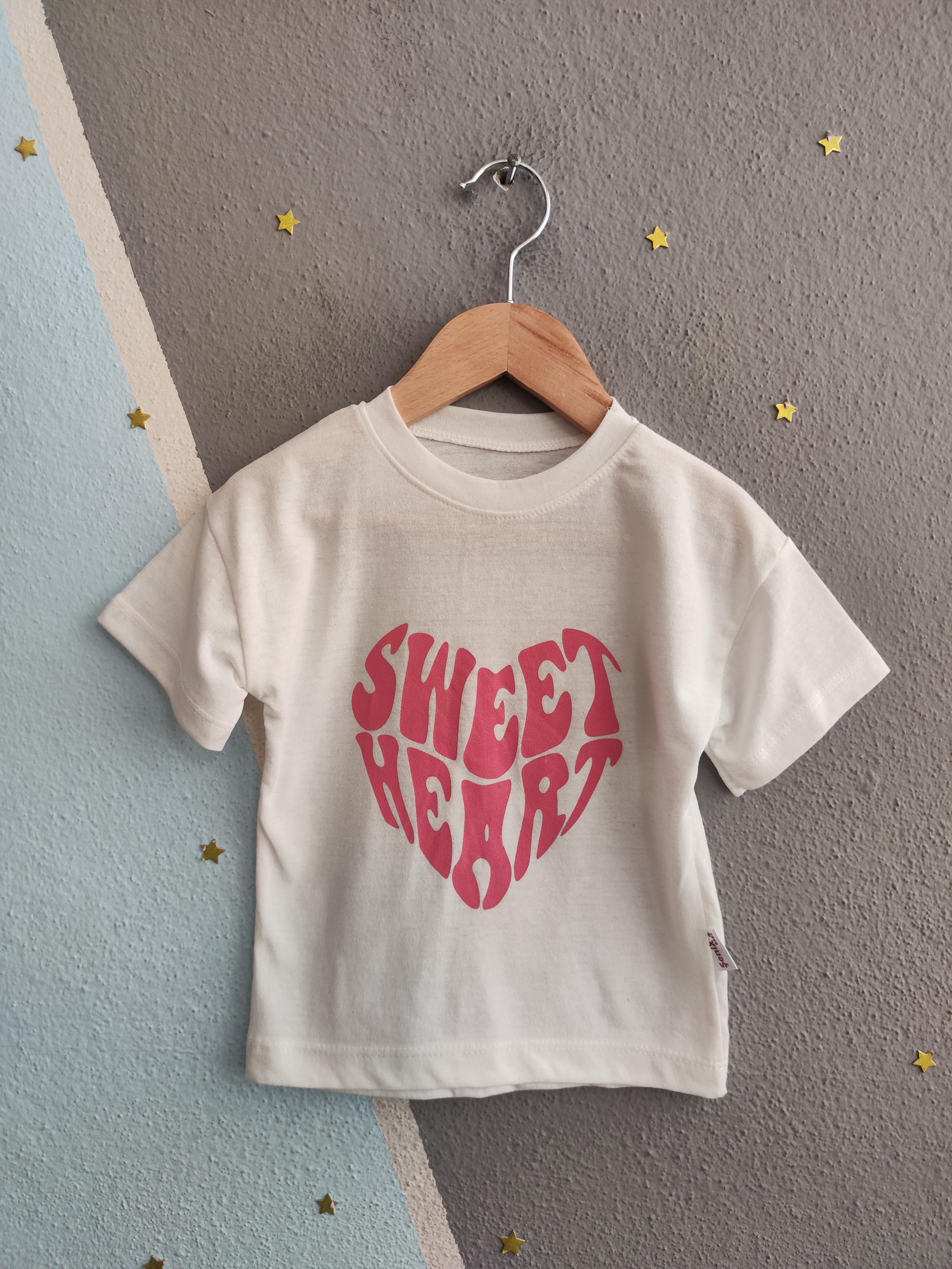 1615 -  Sweet Heart Baskılı Kız Çocuk Takım - Beyaz - Somon