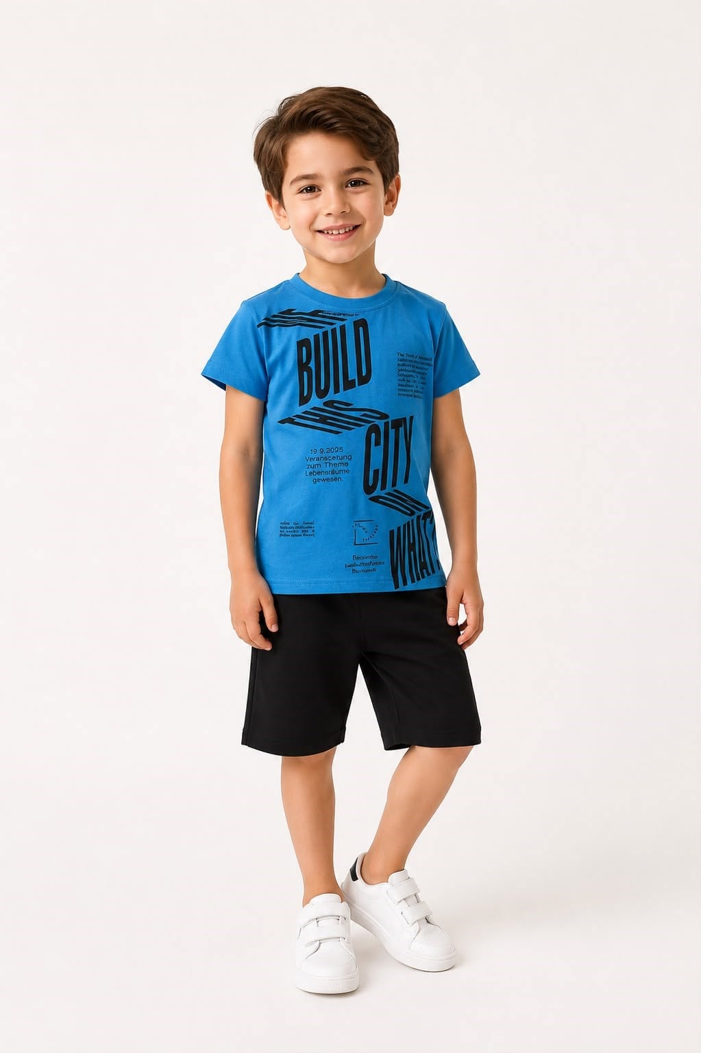 1619 - Buld City Baskılı Erkek Çocuk Takım- Mavi