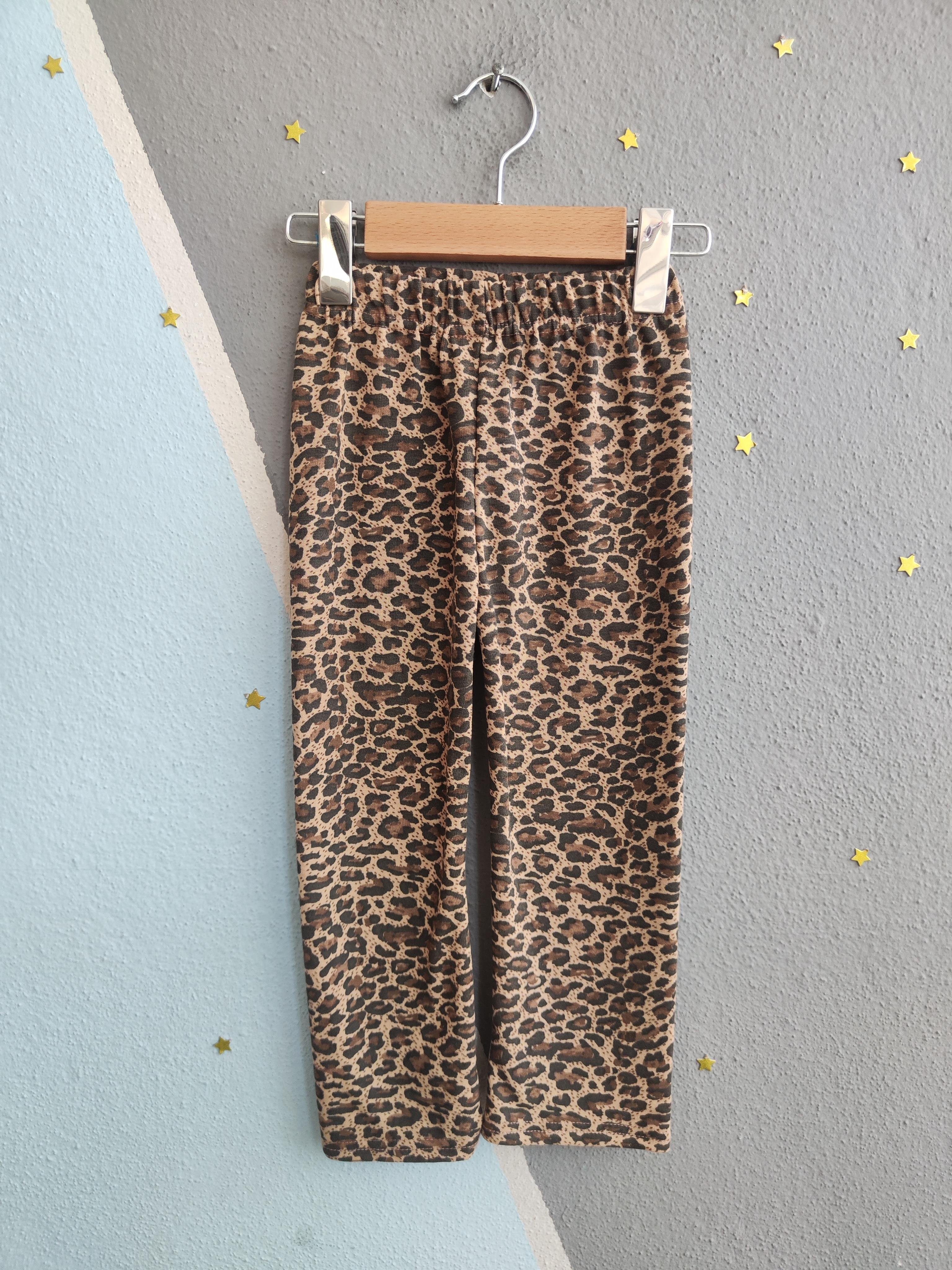 1720 - Baskılı Leopar Desen Kız Çocuk Takım - Bej