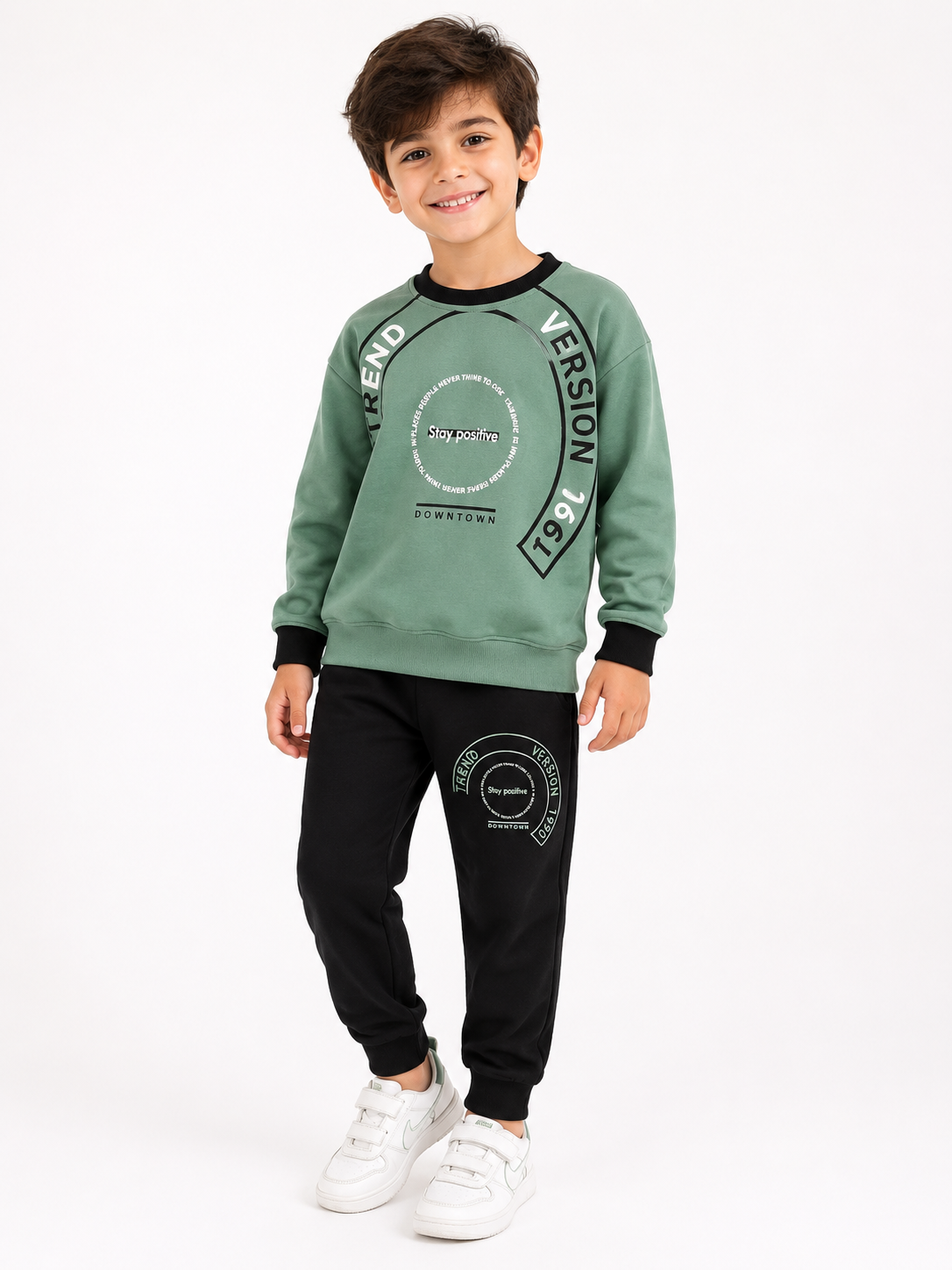 1917 - Trend Baskılı Erkek Çocuk Takım - Mint Yeşili 