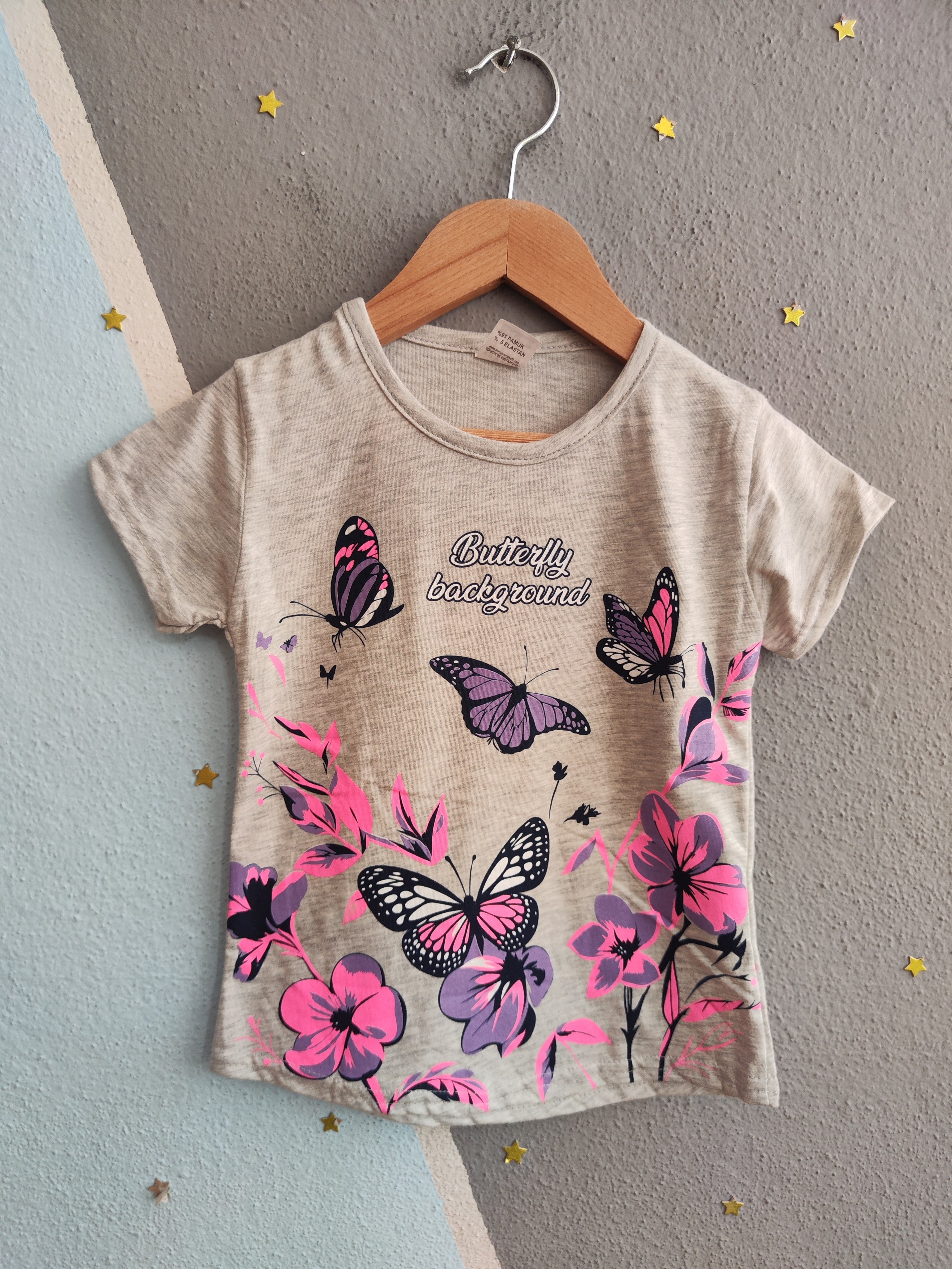 2031 - Butterfly Dream Kapri Taytlı Kız Çocuk Takımı - Gri