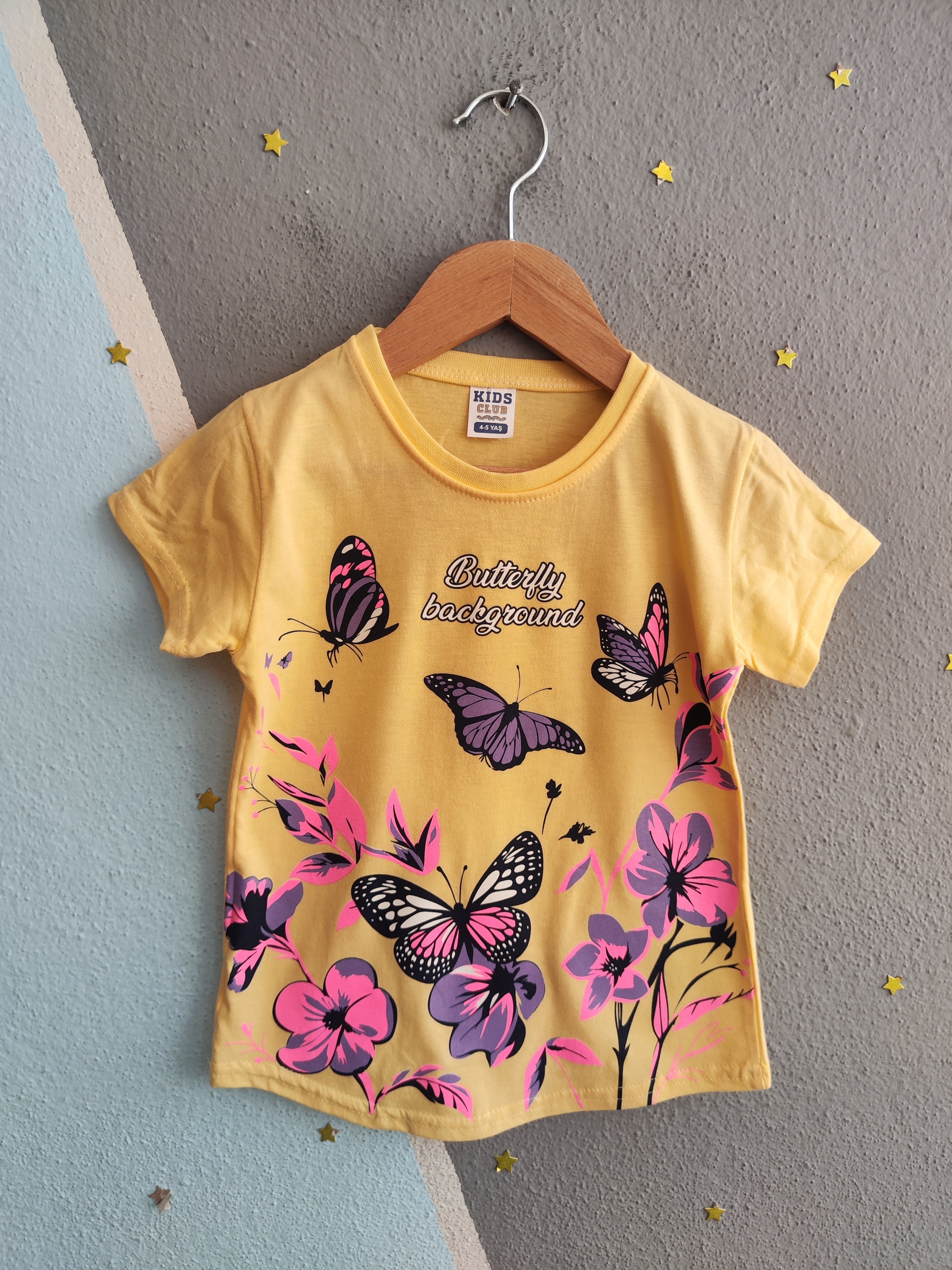 2031 - Butterfly Dream Kapri Taytlı Kız Çocuk Takımı -Sarı