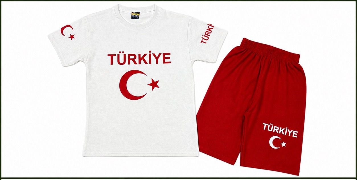 2067 -  Bayrak Baskılı Çocuk Takımı - Beyaz