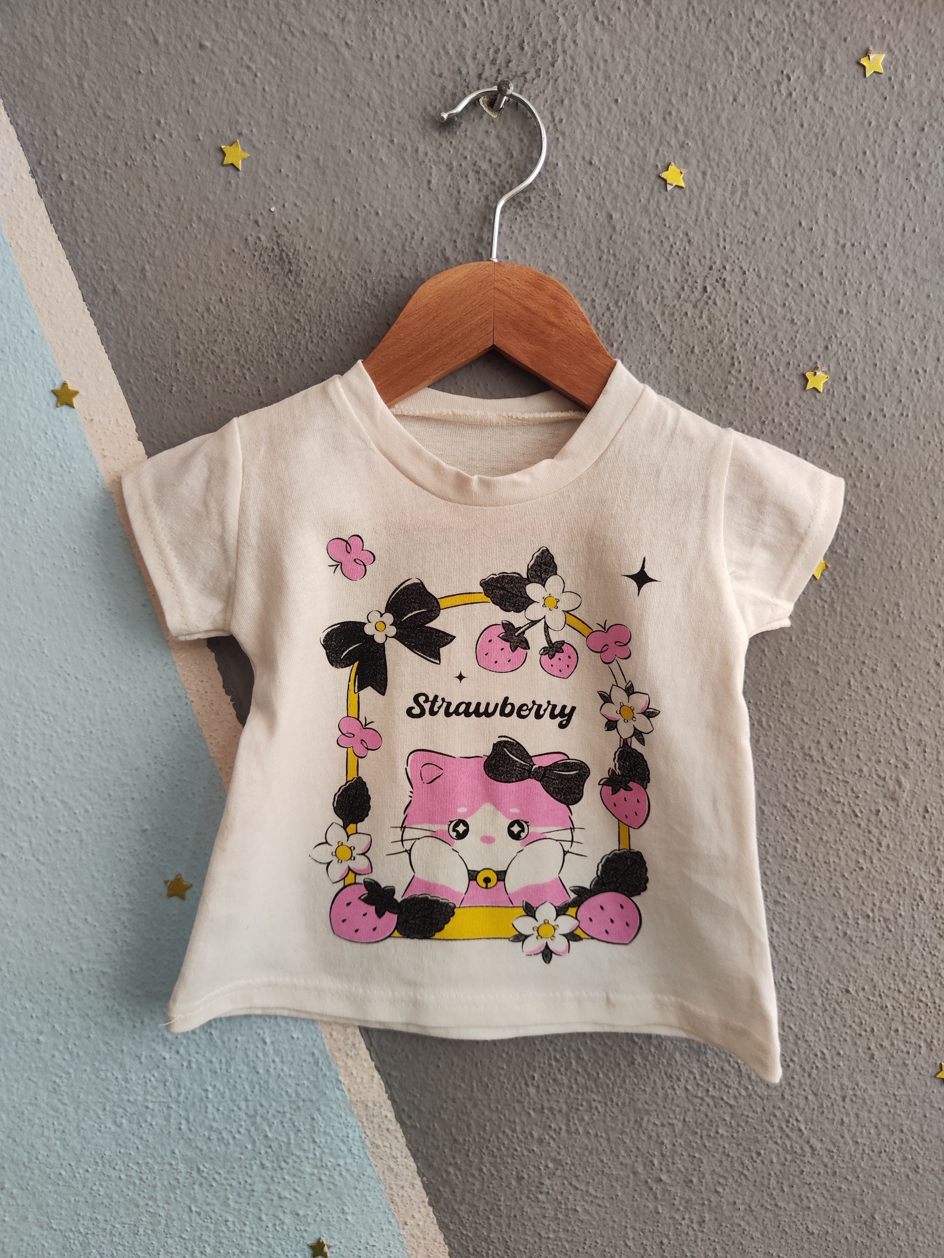 2108 - Kedi Baskılı  Kız Bebek Takım - Pembe
