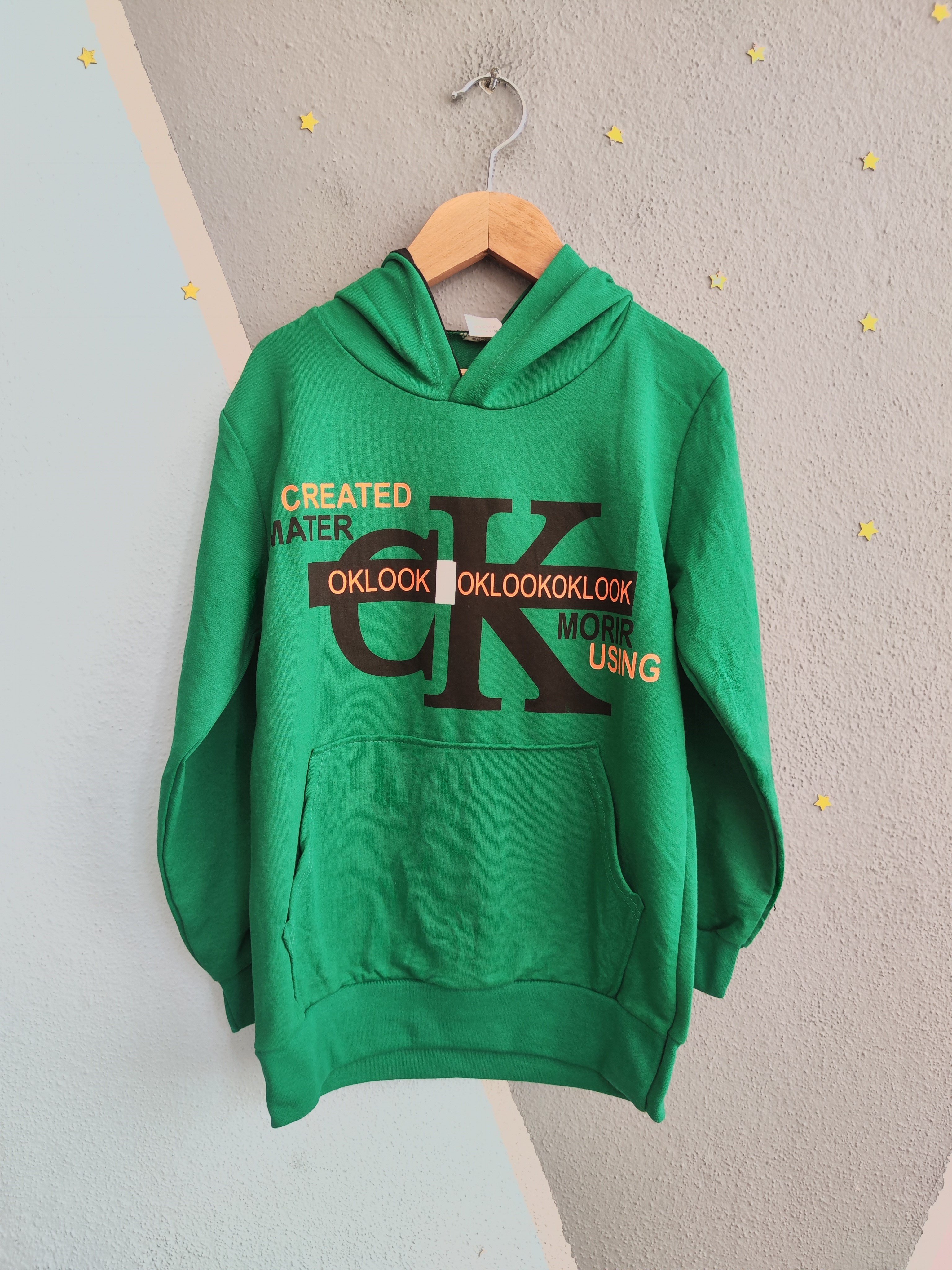 2119 - Baskılı Kapüşonlu Erkek Çocuk Sweatshirt - Yeşil