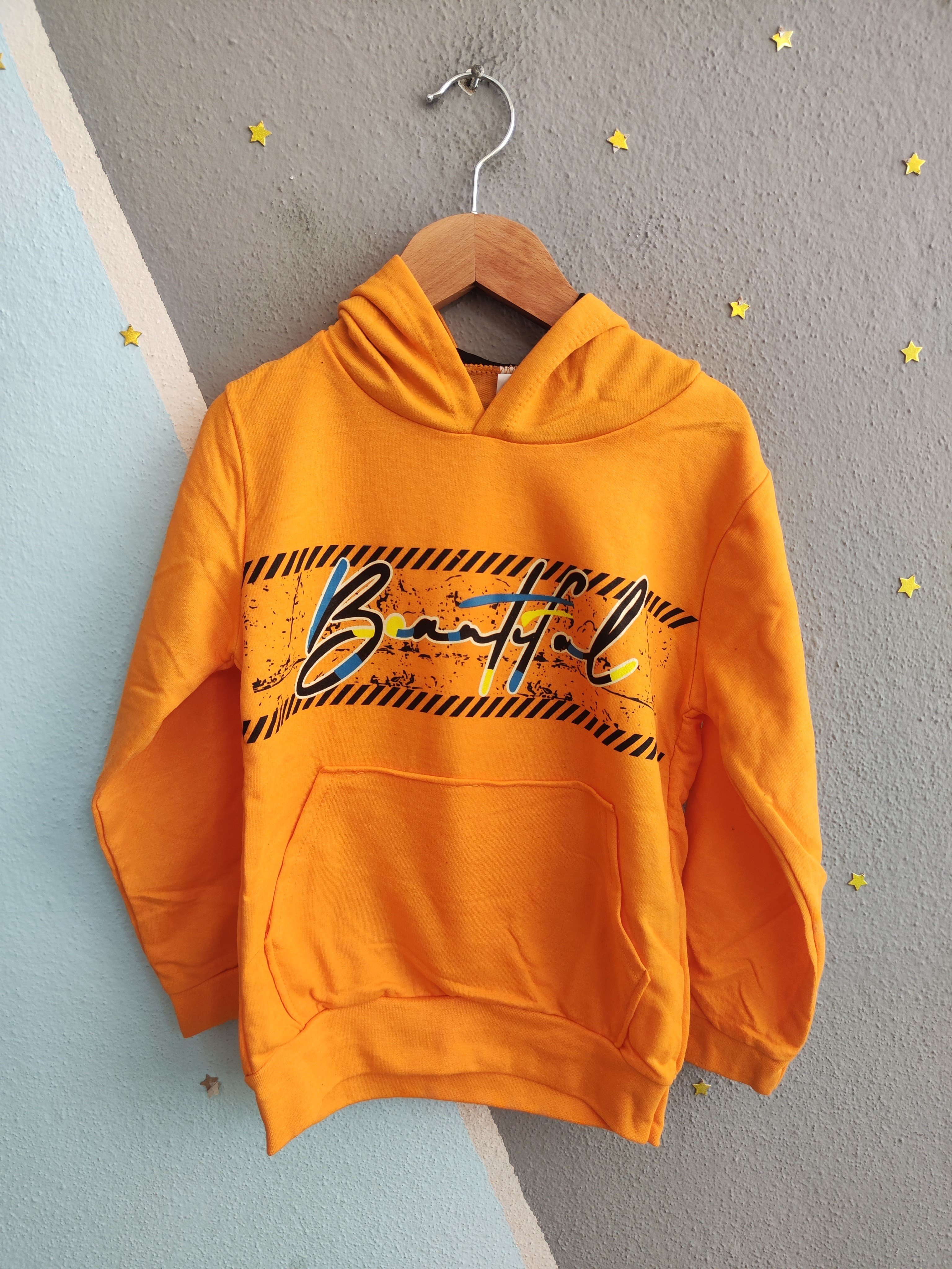 2120- Baskılı Kapüşonlu Erkek Çocuk Sweatshirt - Sarı 