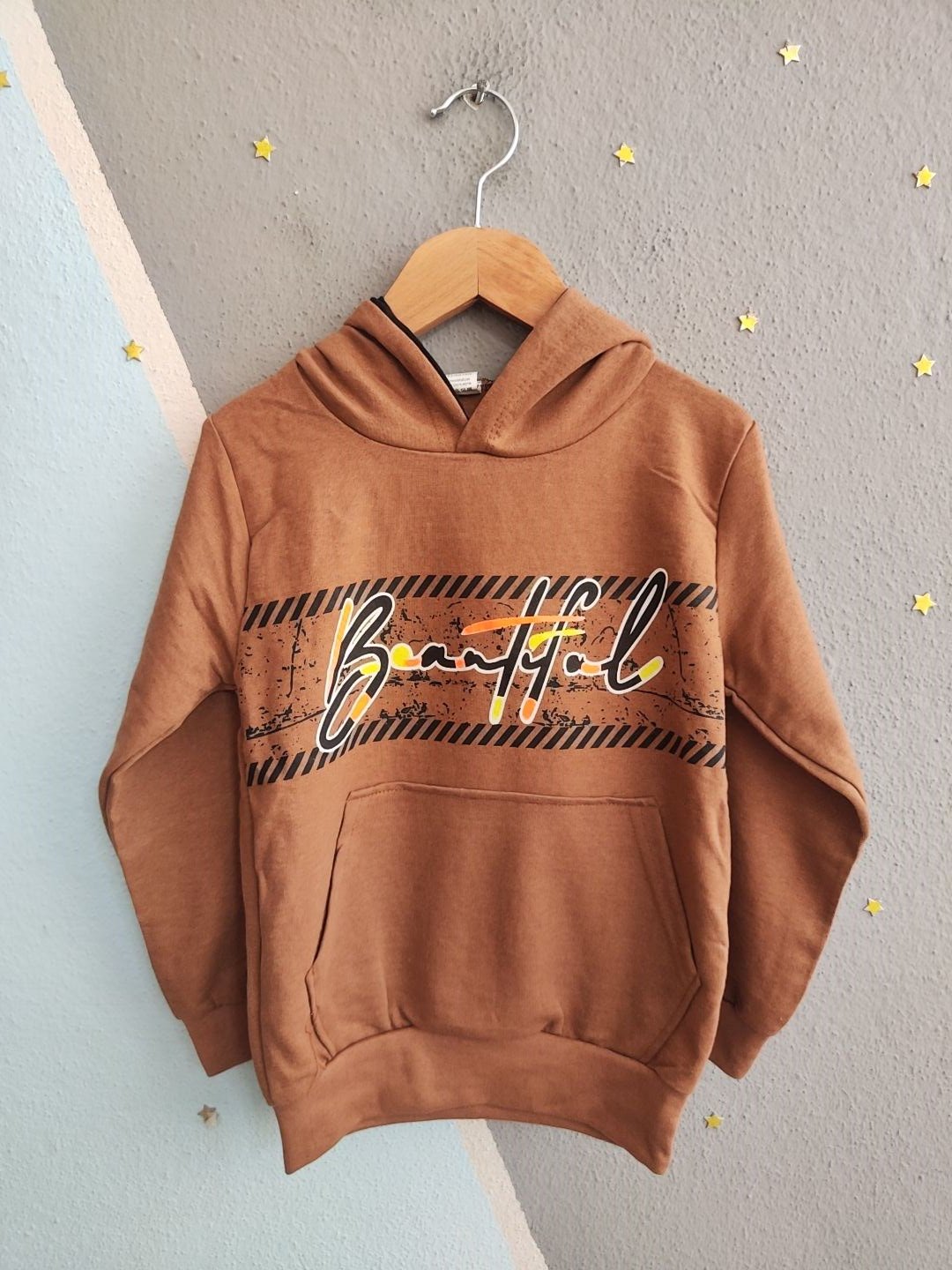 2120- Baskılı Kapüşonlu Erkek Çocuk Sweatshirt - Kahve