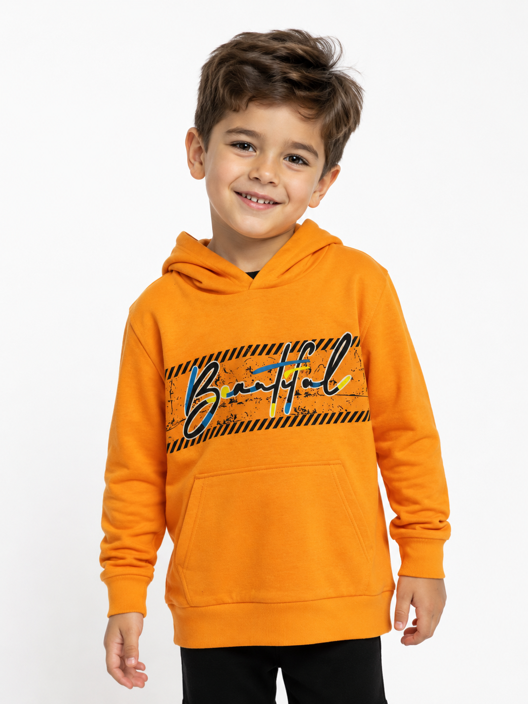 2120- Baskılı Kapüşonlu Erkek Çocuk Sweatshirt - Sarı 