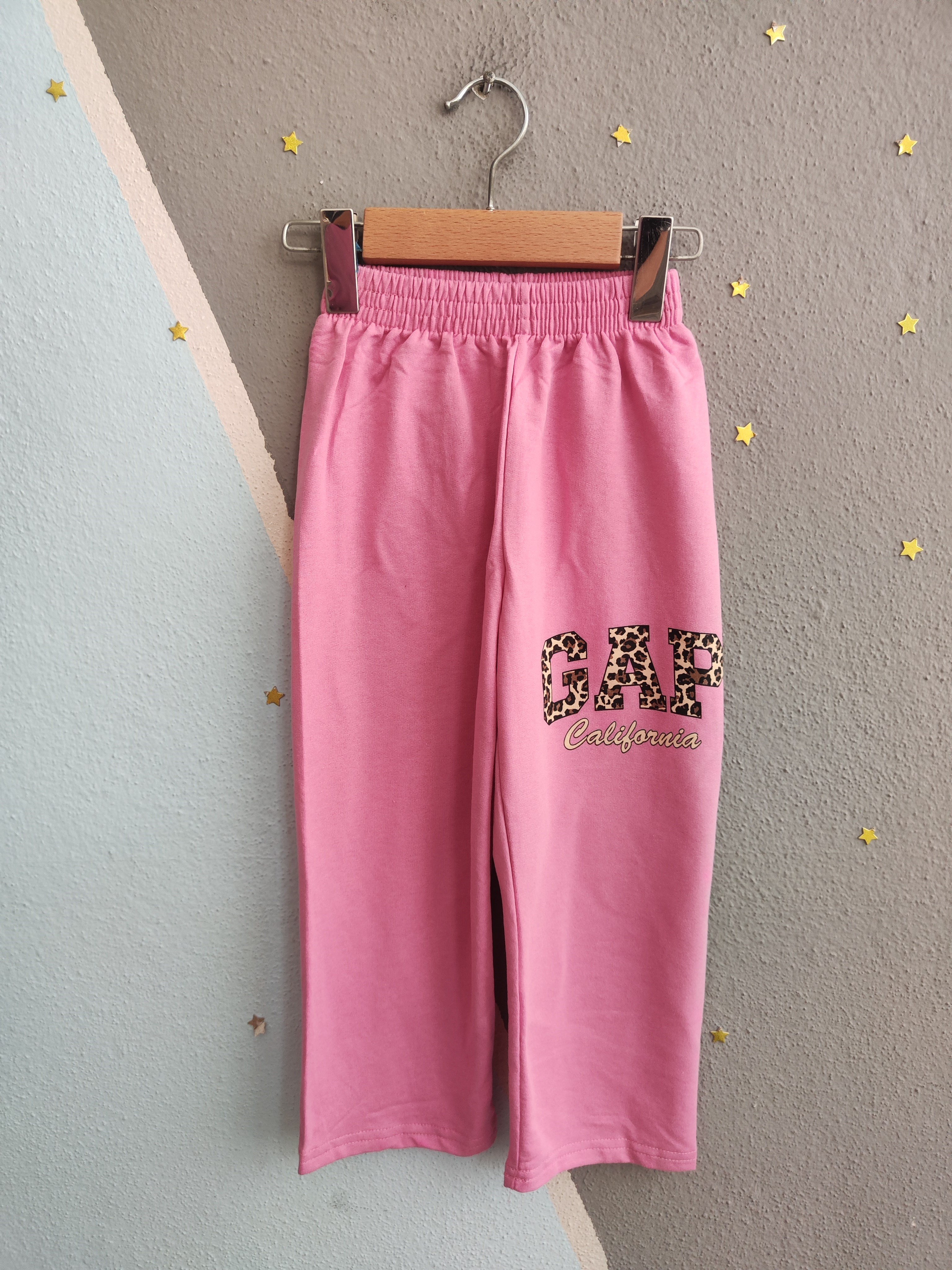 2122 - Kolları Leopar Baskılı Kız Çocuk Takım  - Pembe