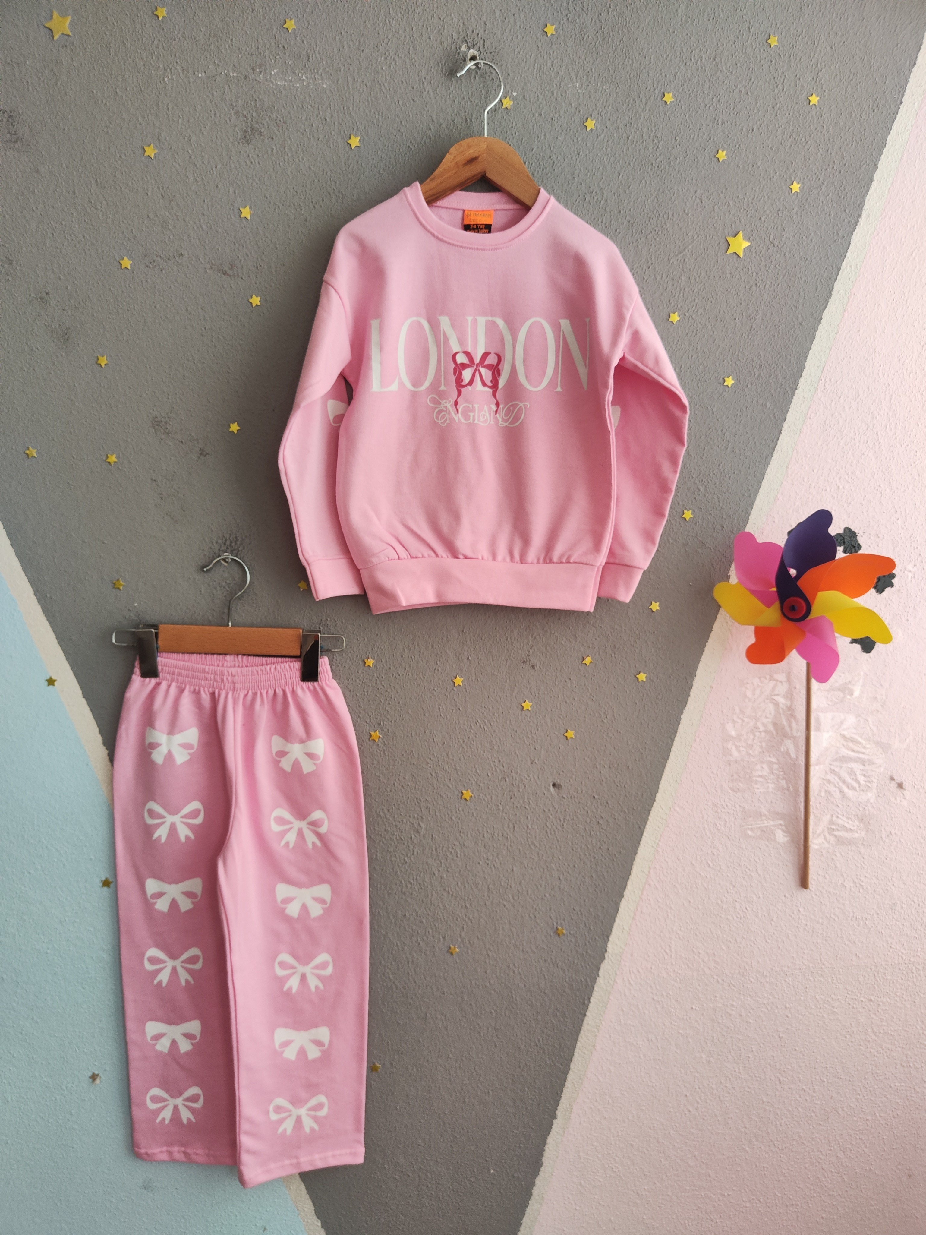 2127 - Baskılı Kız Çocuk Takım - Toz pembe