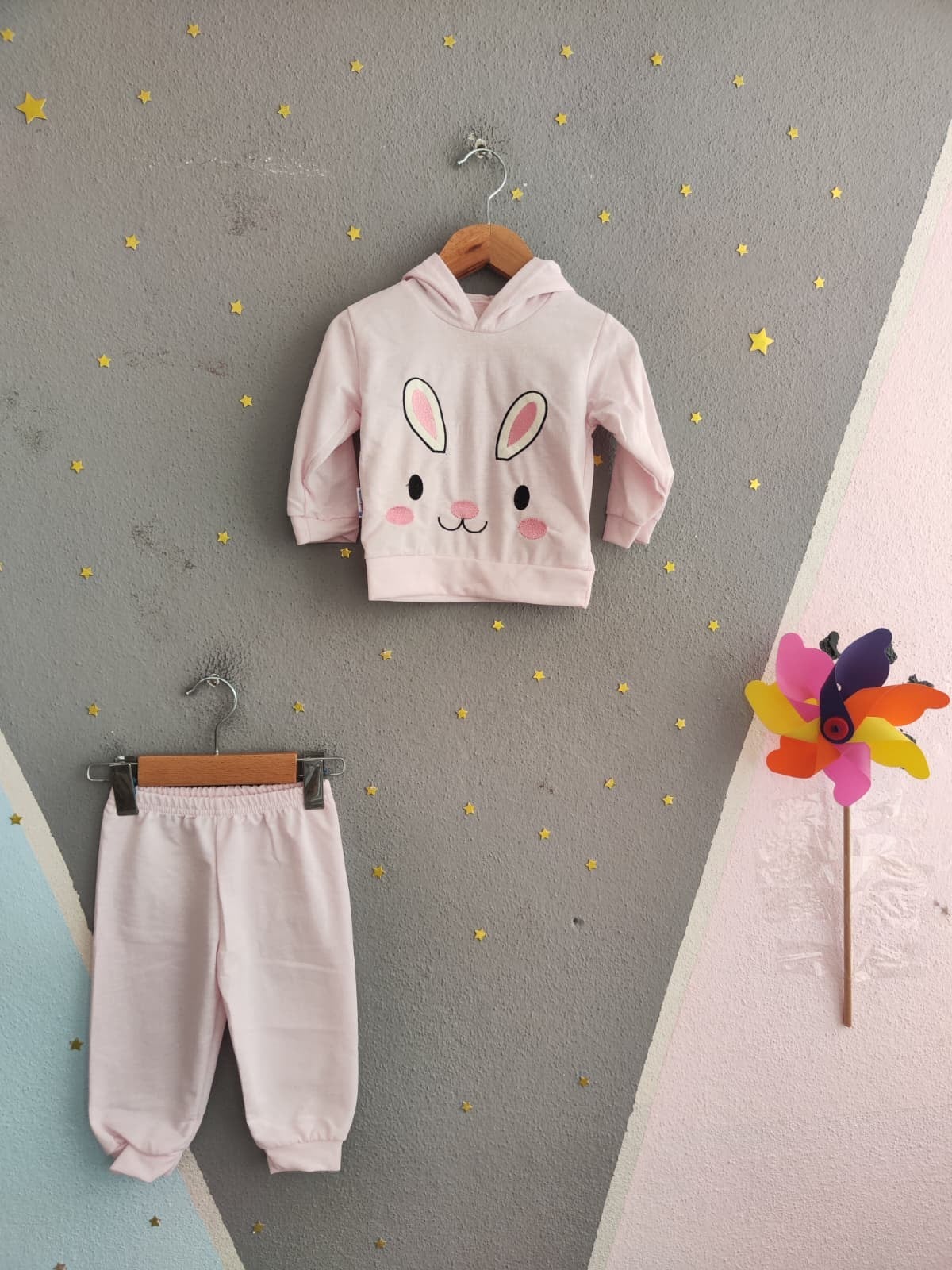 2132 - Kapüşonlu Unisex Bebek Takımı - Pembe