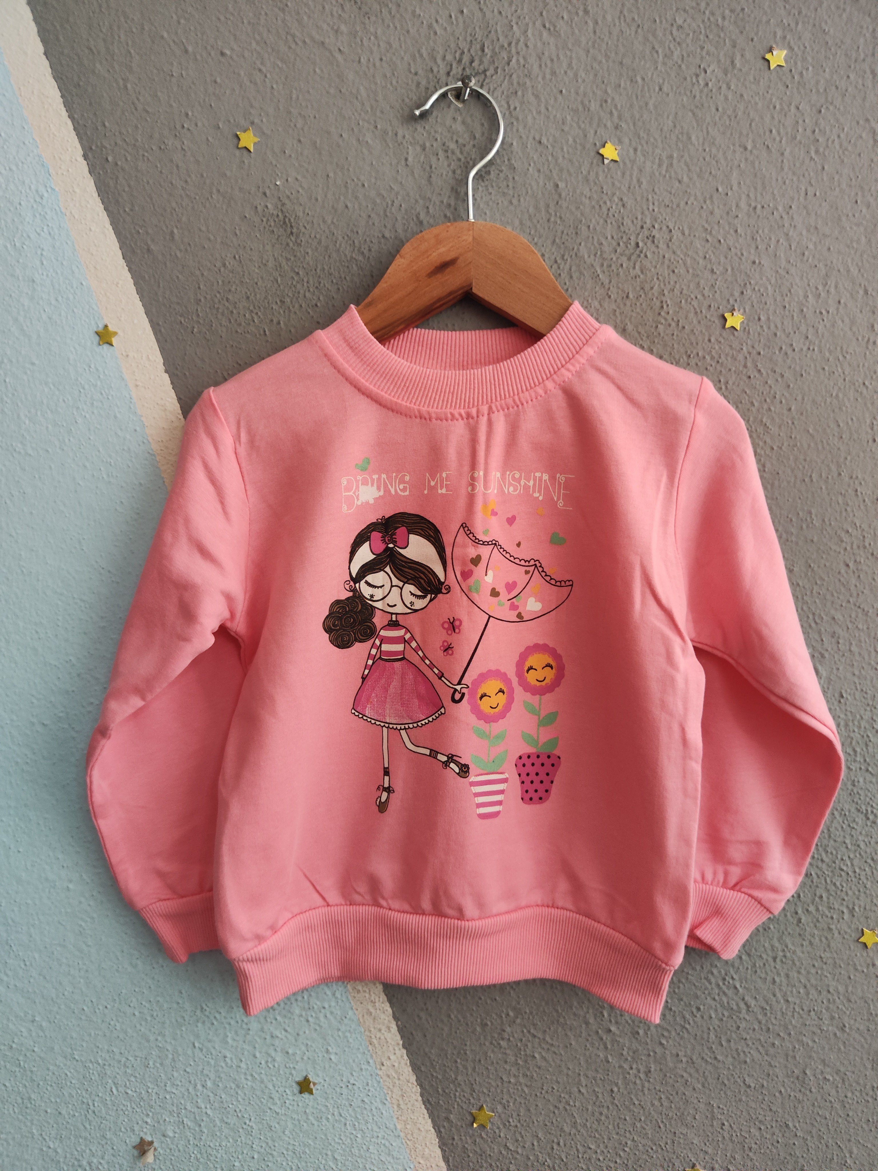 2137 - Şemsiyeli Kız Baskılı Aksesuarlı Kız Çocuk Takımı -Pembe