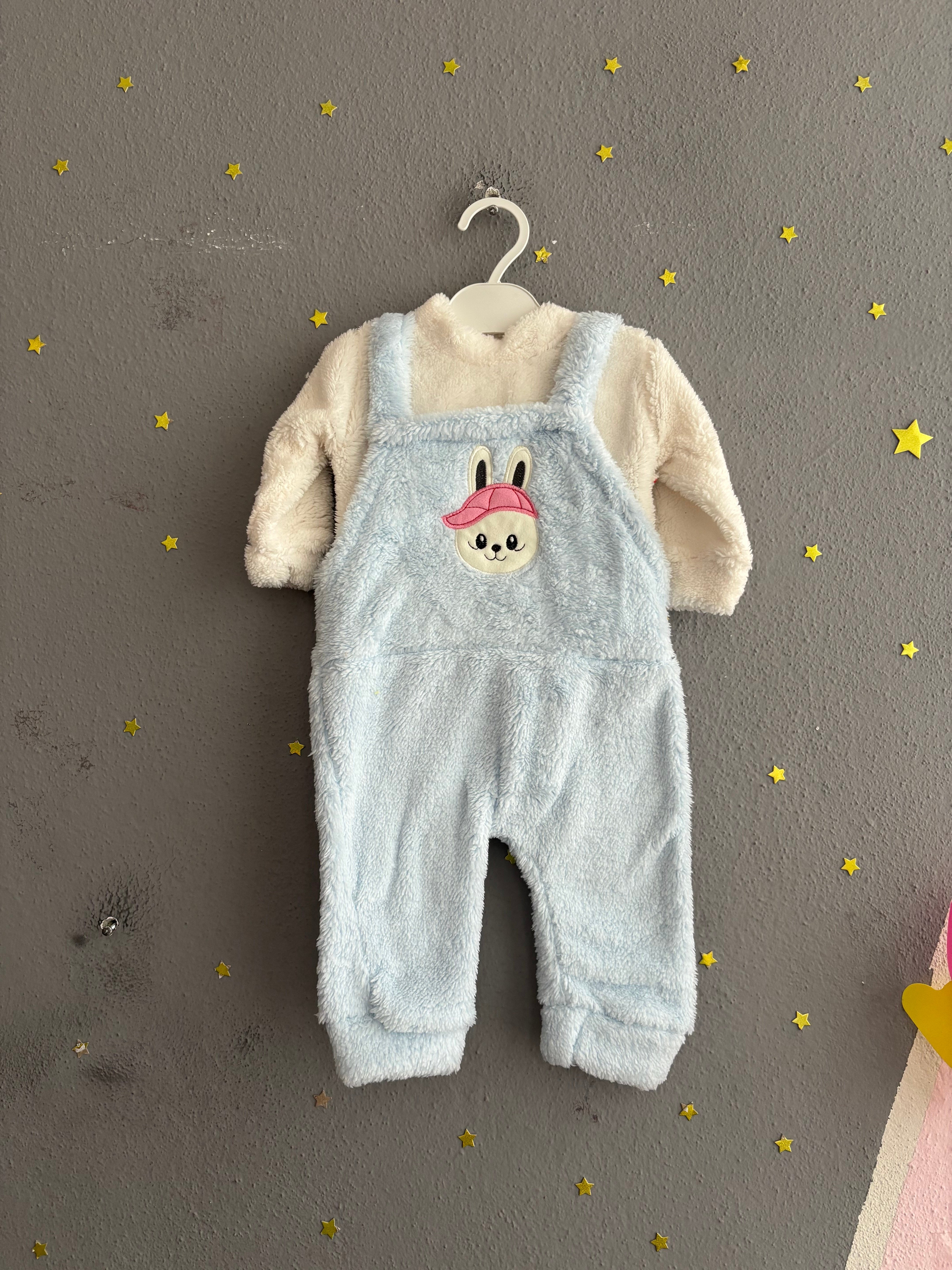 2143 -Peluş Kumaş Bebek Tulumu - buz mavisi
