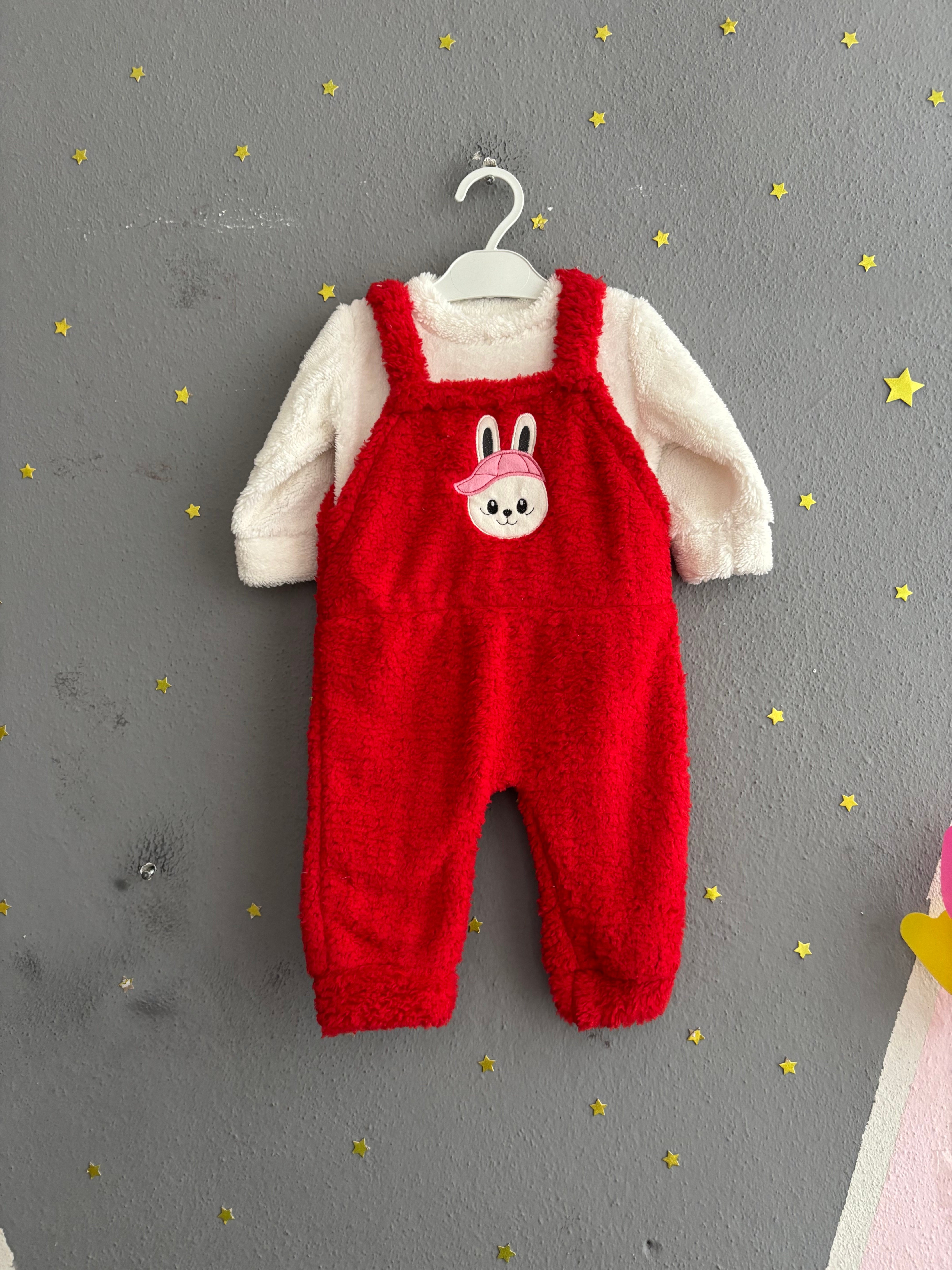 2143 -Peluş Kumaş Bebek Tulumu - kırmızı