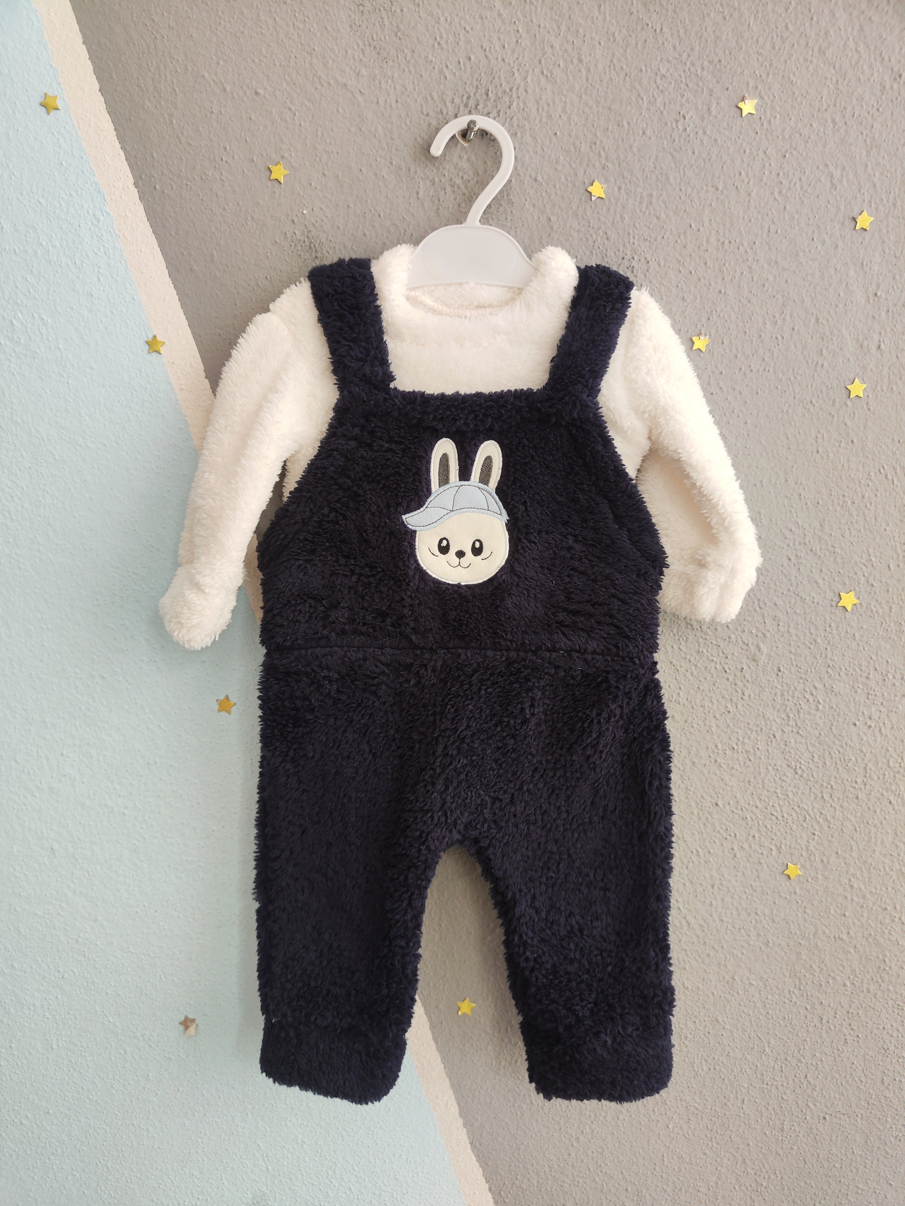 2143 -Peluş Kumaş Bebek Tulumu - Lacivert