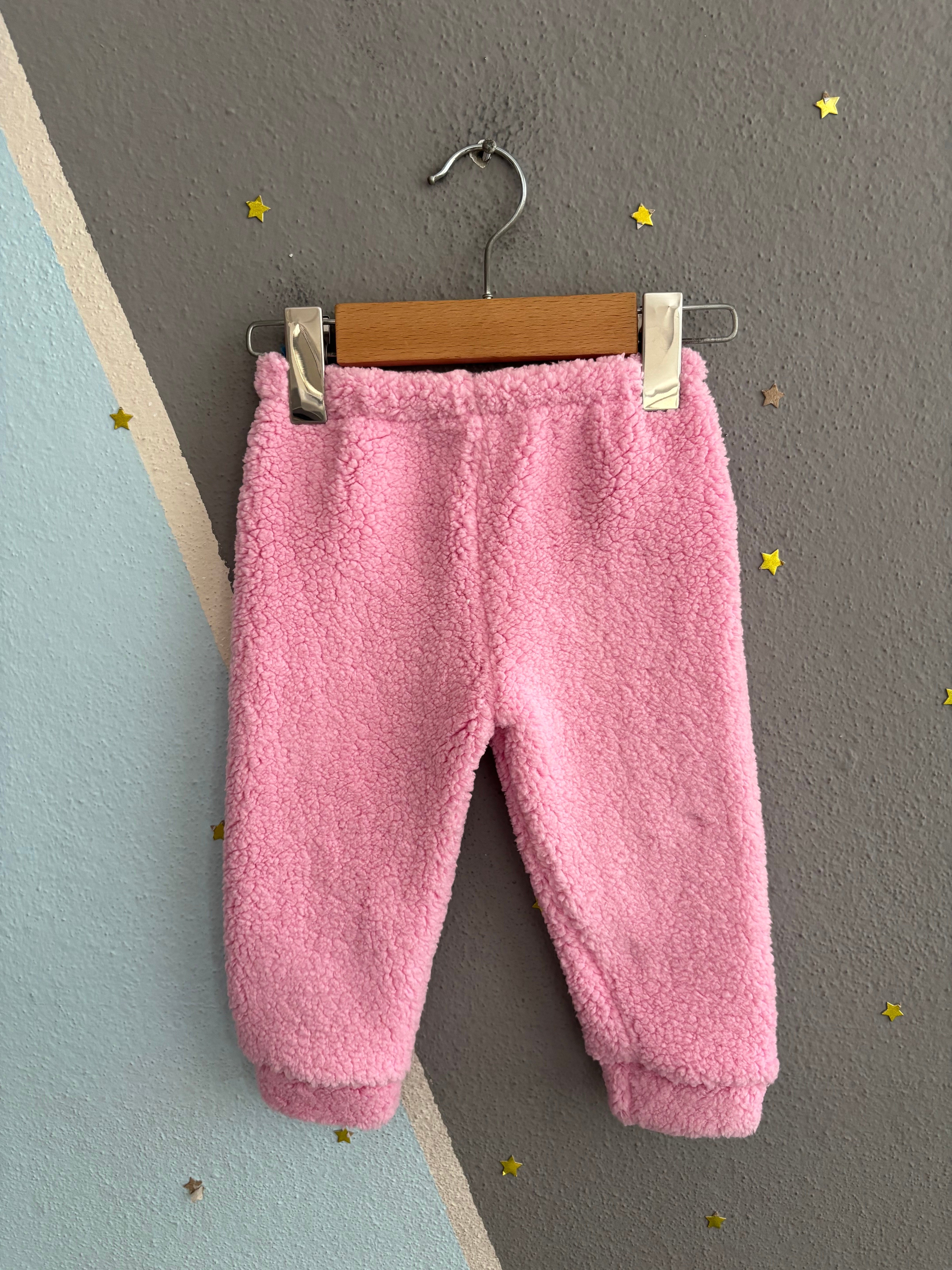 2153 - Love Baskılı Peluş Kumaş Kız Bebek Takımı - Pembe