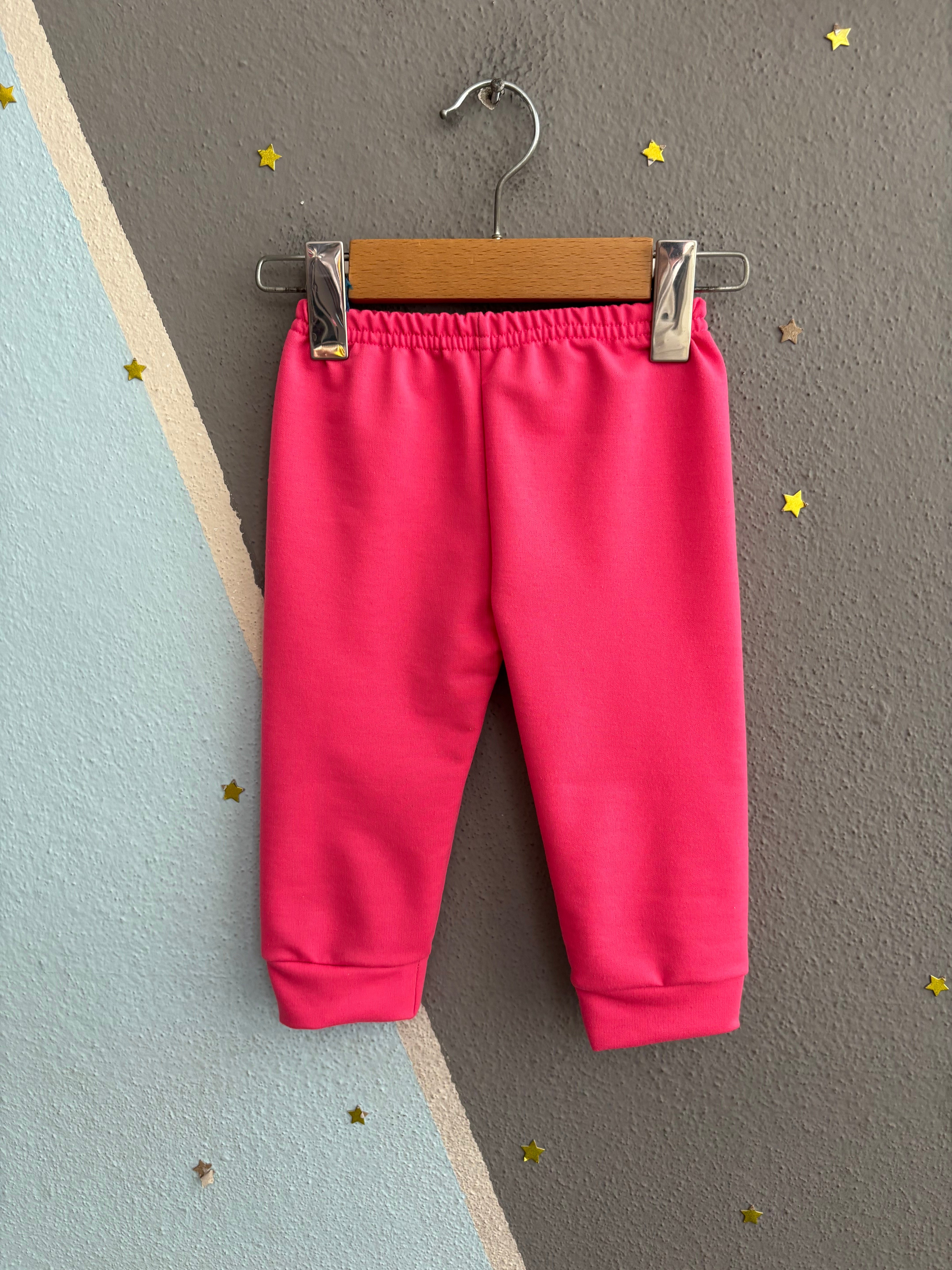 2162 - Ayıcık Baskılı Kız Bebek Takımı - Neon Pembe