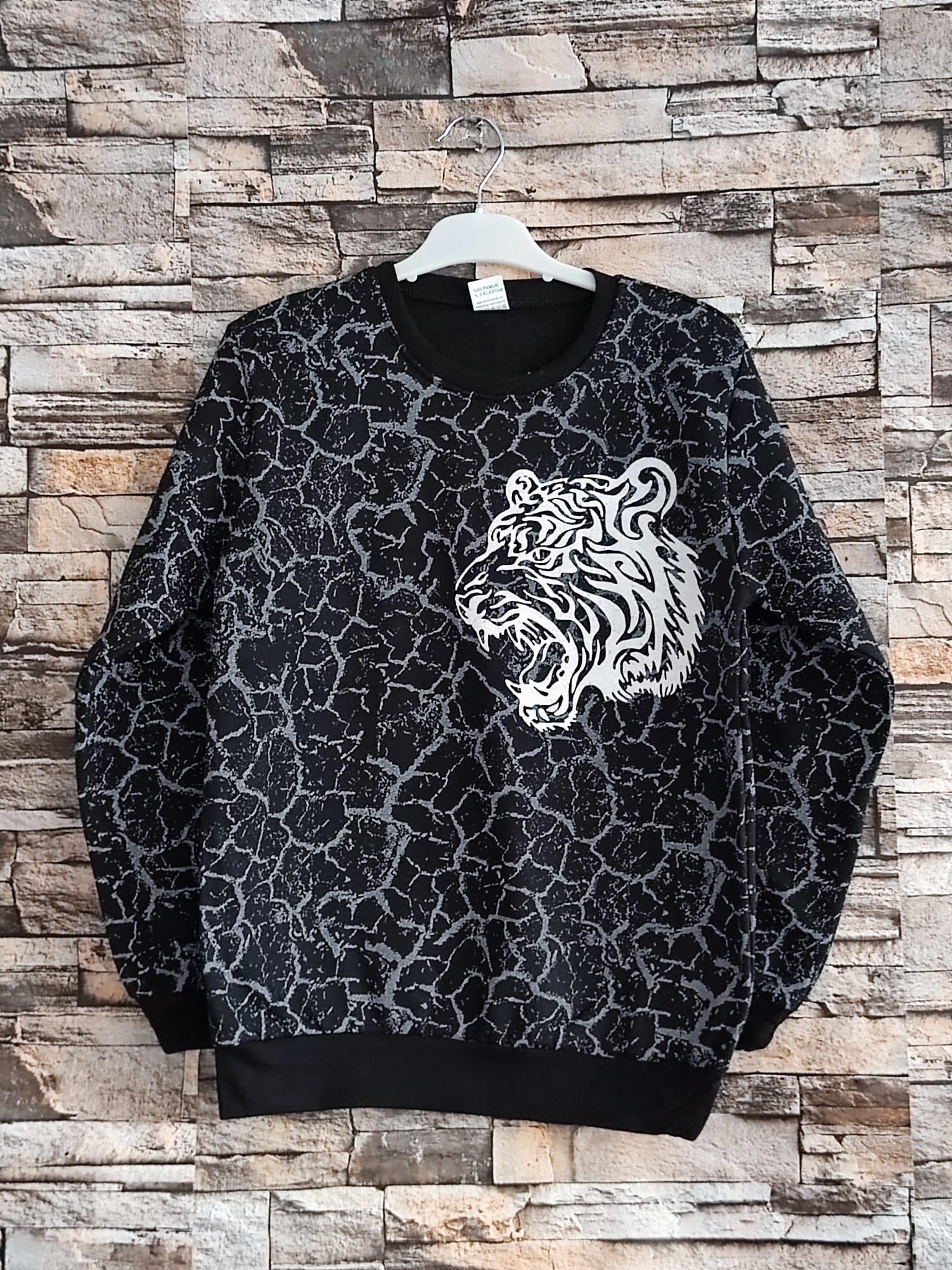Kaplan Desenli Erkek Sweatshirt - Siyah