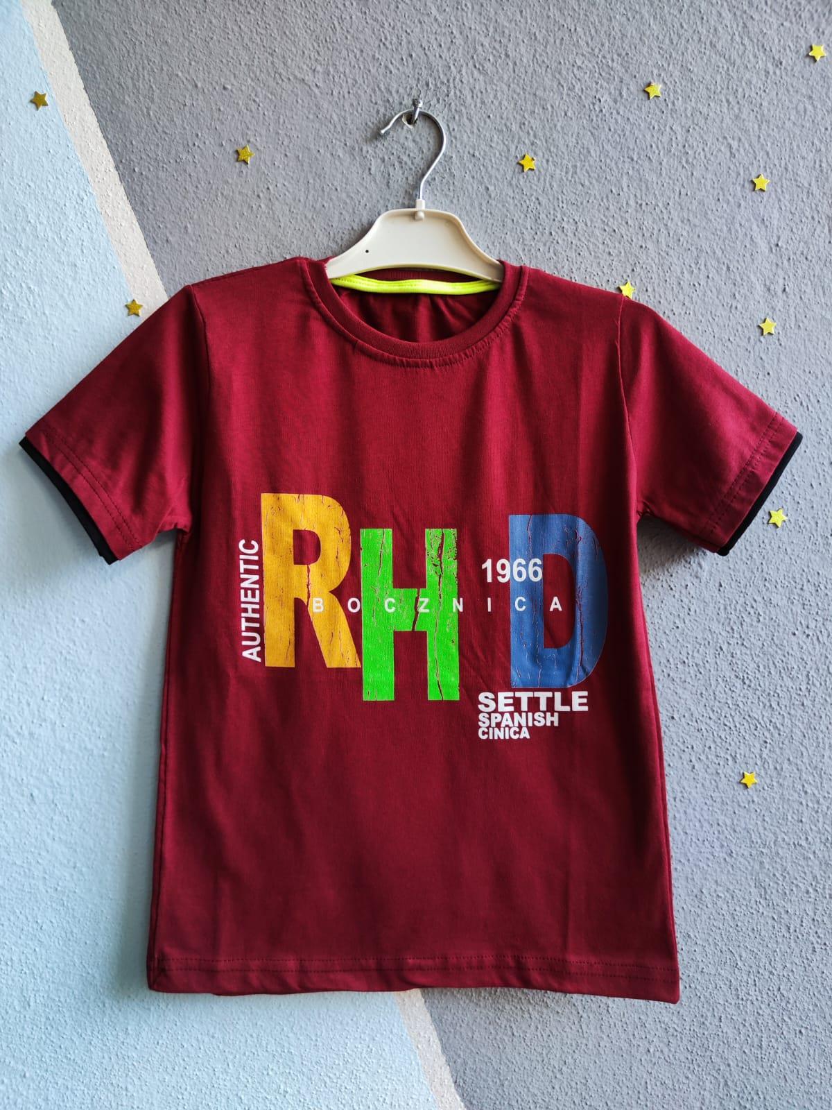 RHD Baskılı Erkek T-Shirt - Bordo