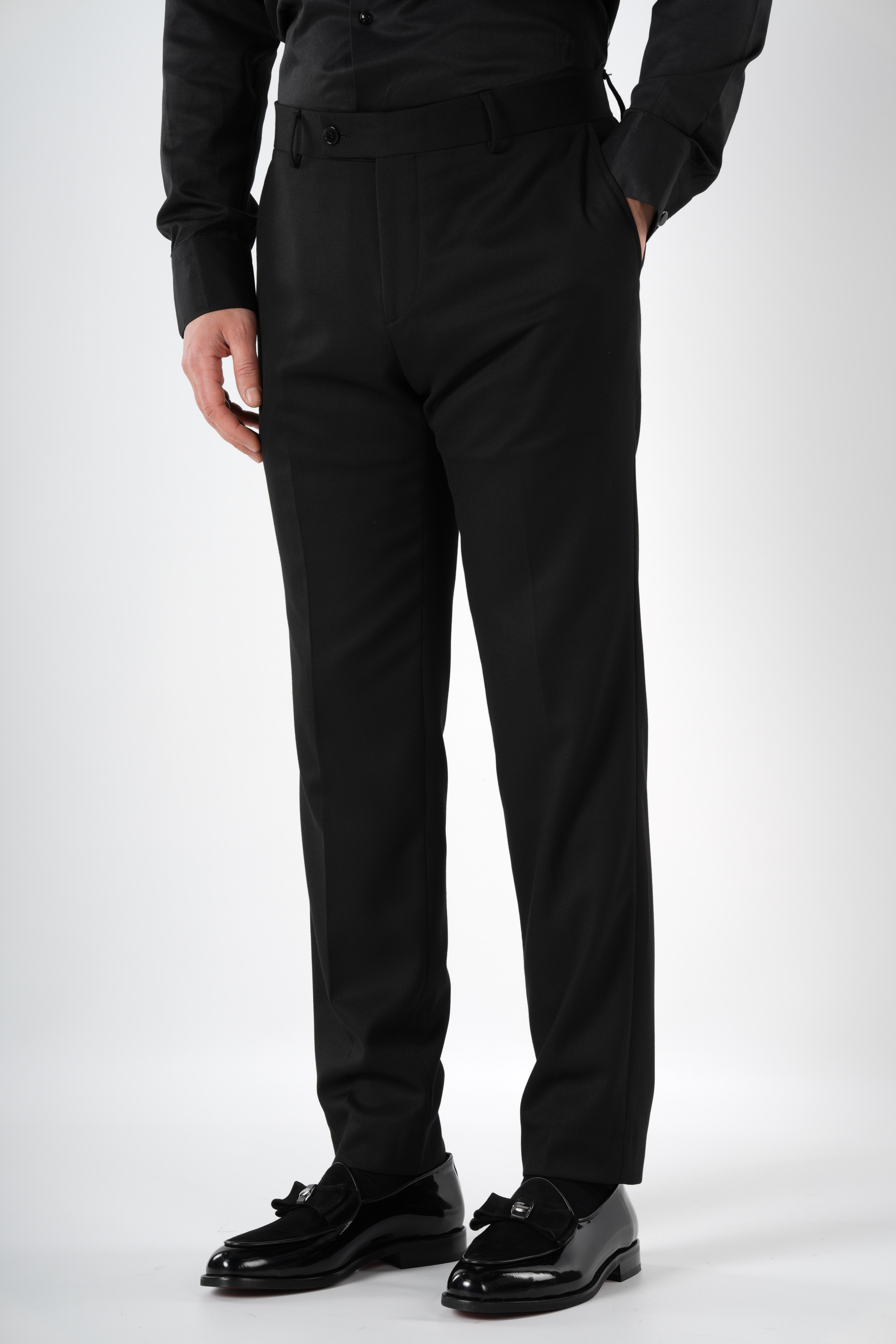 Erkek Kruvaze Smokin Damatlık Gümüş Toka i Şal Yaka İtalyan Stil Slim Fit Ceket Pantolon Papyon-Siyah