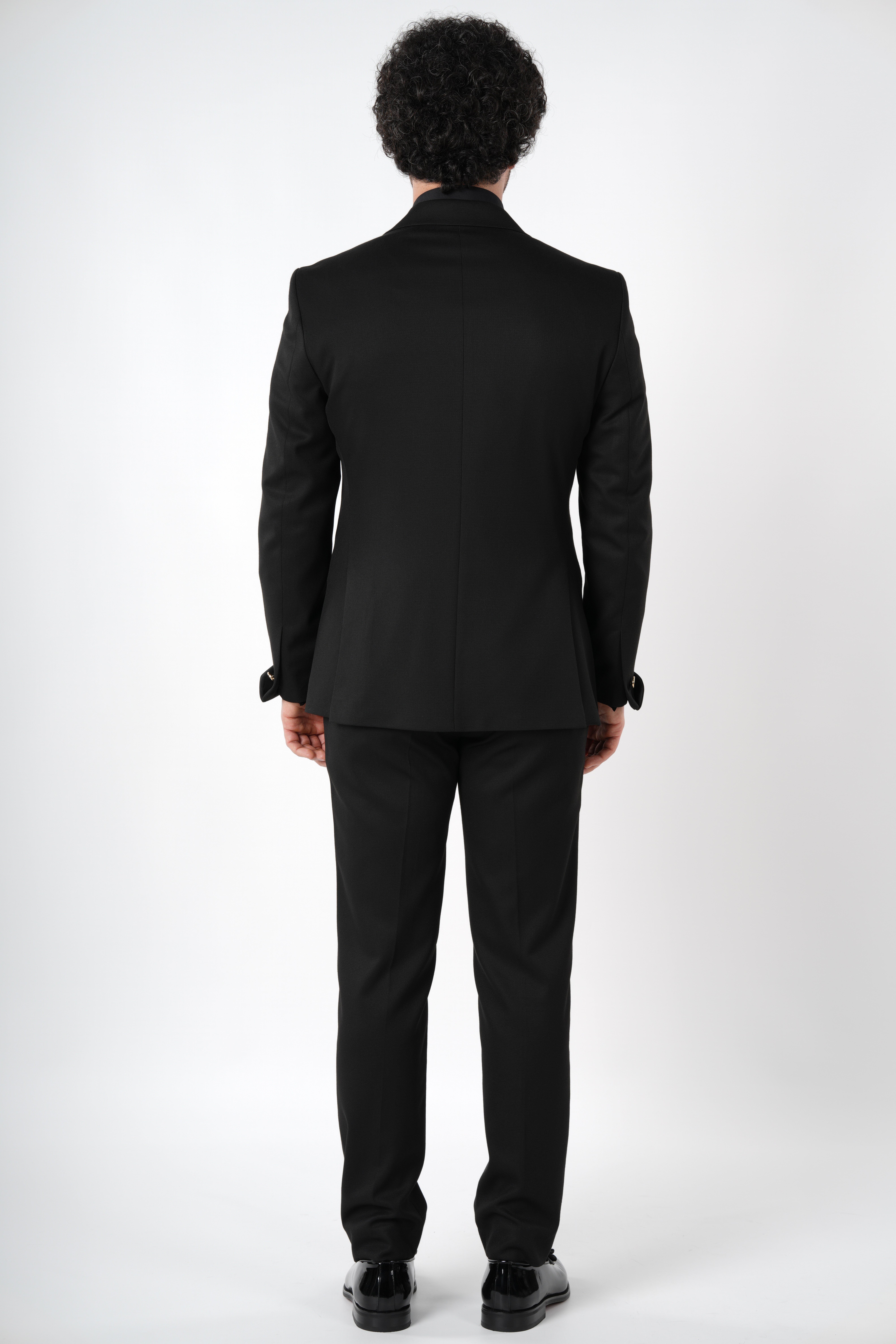 Erkek Kruvaze Smokin Damatlık  Kırlangıç Yaka İtalyan Stil Slim Fit Ceket Pantolon Papyon-Siyah