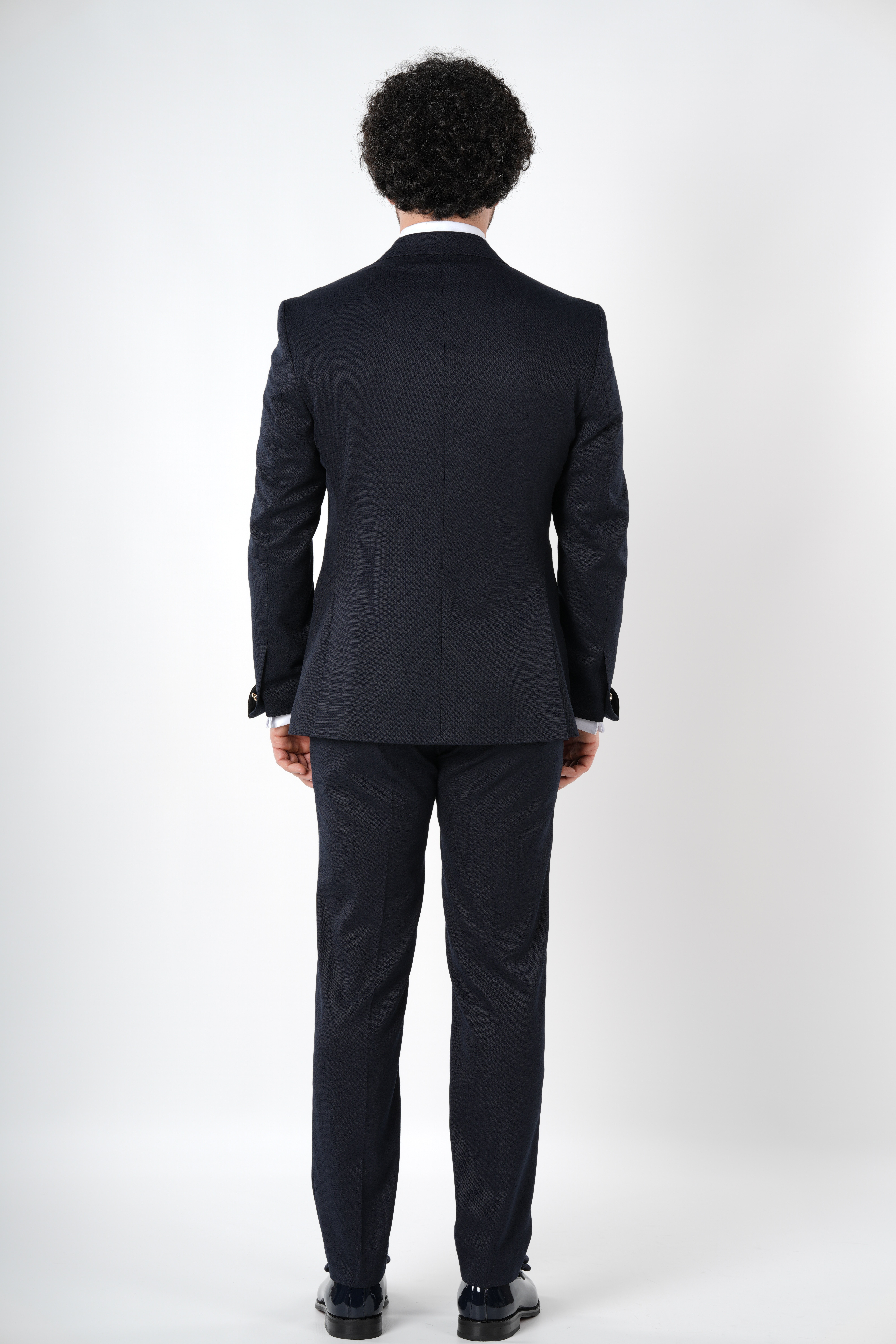 Erkek Kruvaze Smokin Damatlık  Kırlangıç Yaka İtalyan Stil Slim Fit Ceket Pantolon Papyon-Lacivert