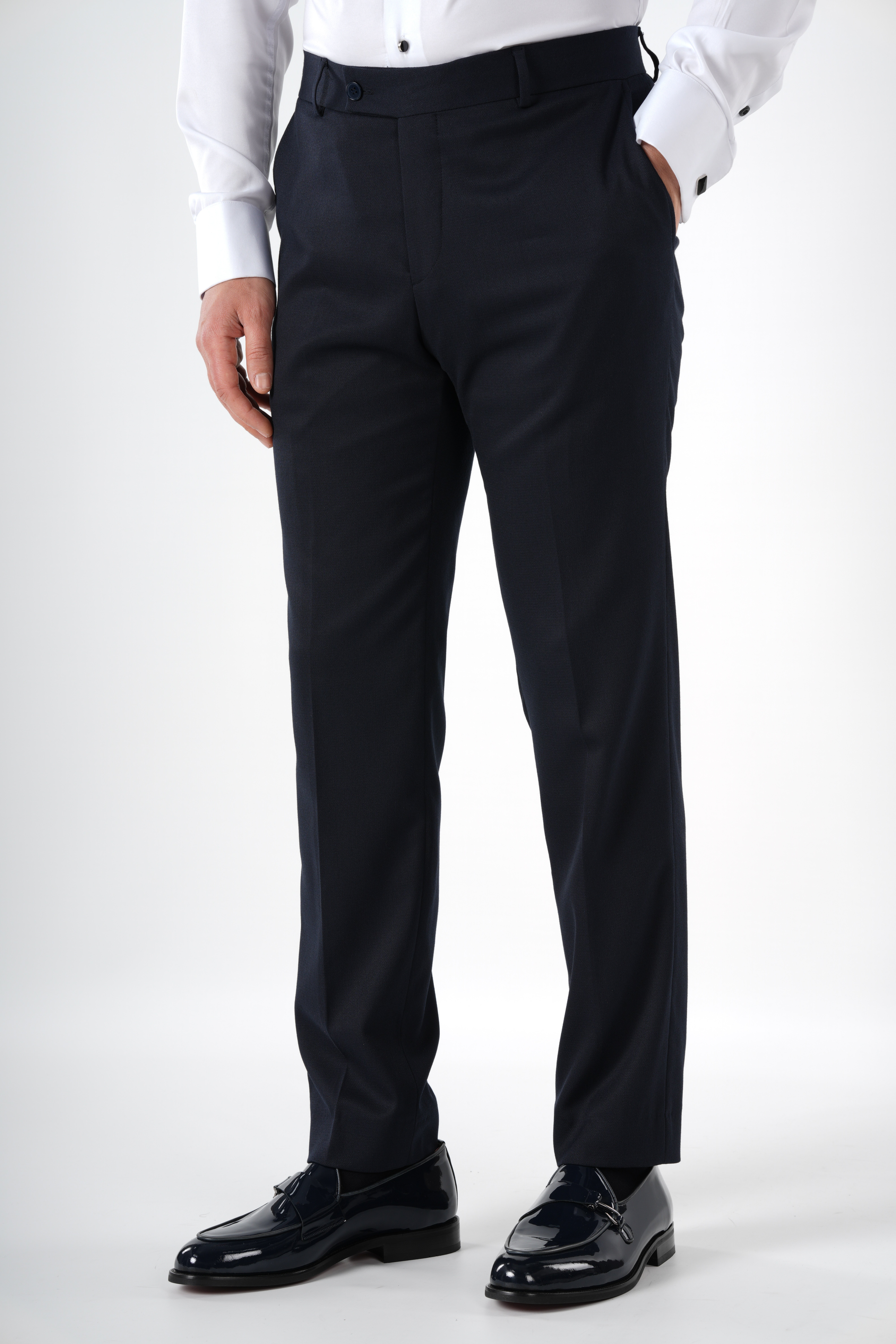 Erkek Kruvaze Smokin Damatlık  Kırlangıç Yaka İtalyan Stil Slim Fit Ceket Pantolon Papyon-Lacivert