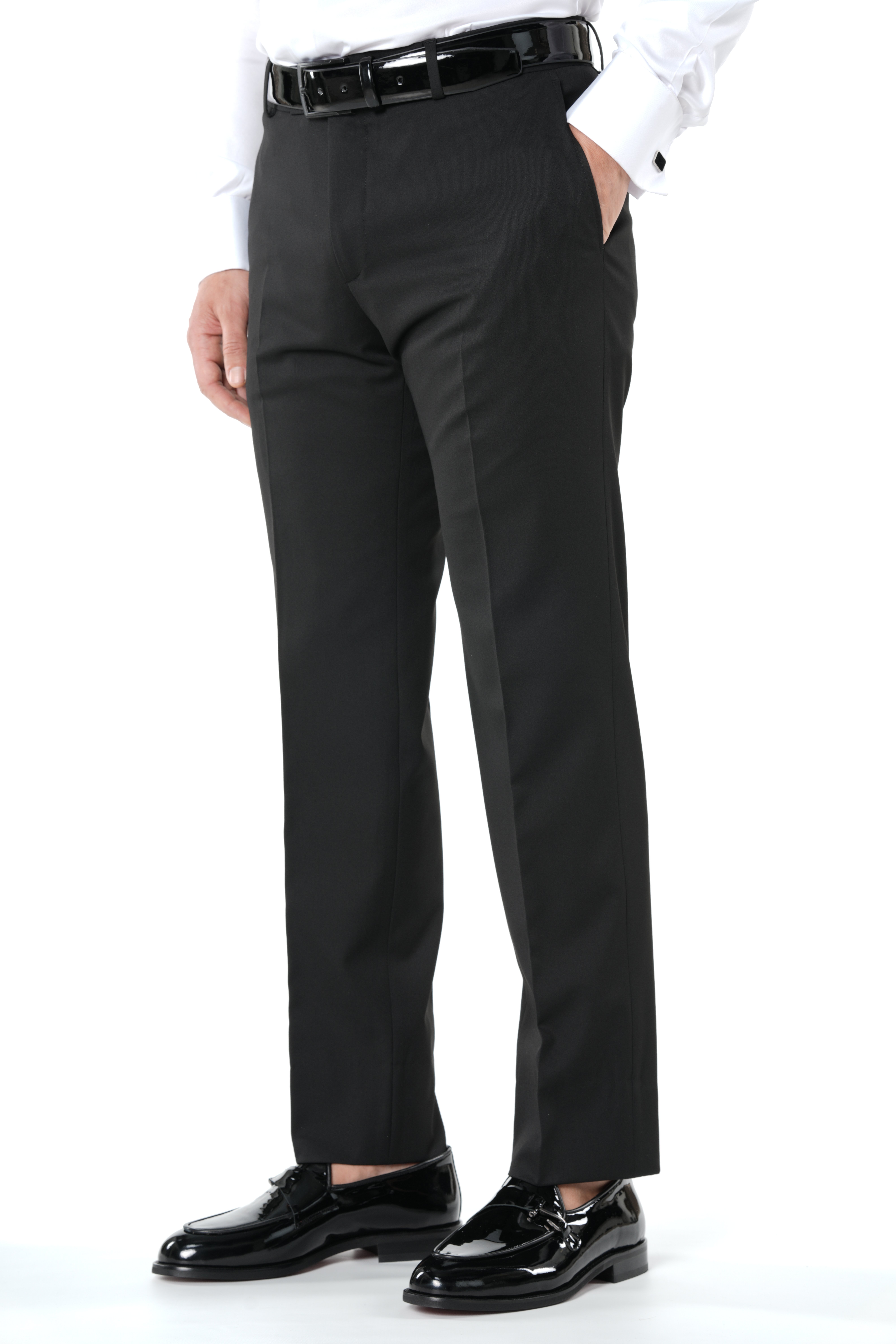 Erkek Kruvaze Smokin Damatlık Manşet Kollu Şall Yaka İtalyan Stil Slim Fit Ceket Pantolon Papyon-Siyah-Siyah