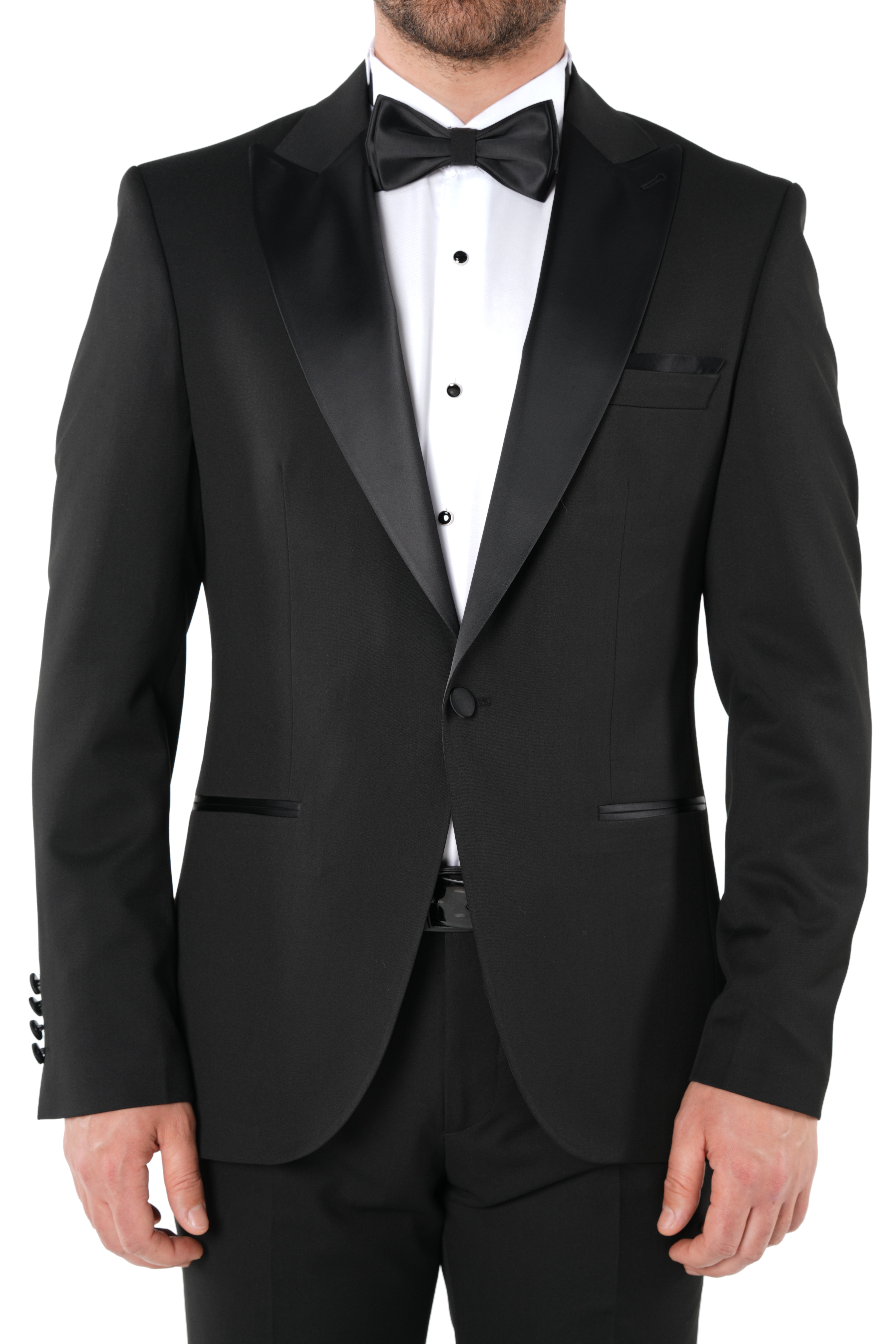 Erkek Luxury Smokin Damatlık Tek Düğme İtalyan İtalyan Stil Ceket Pantolon Papyon-Siyah-Siyah
