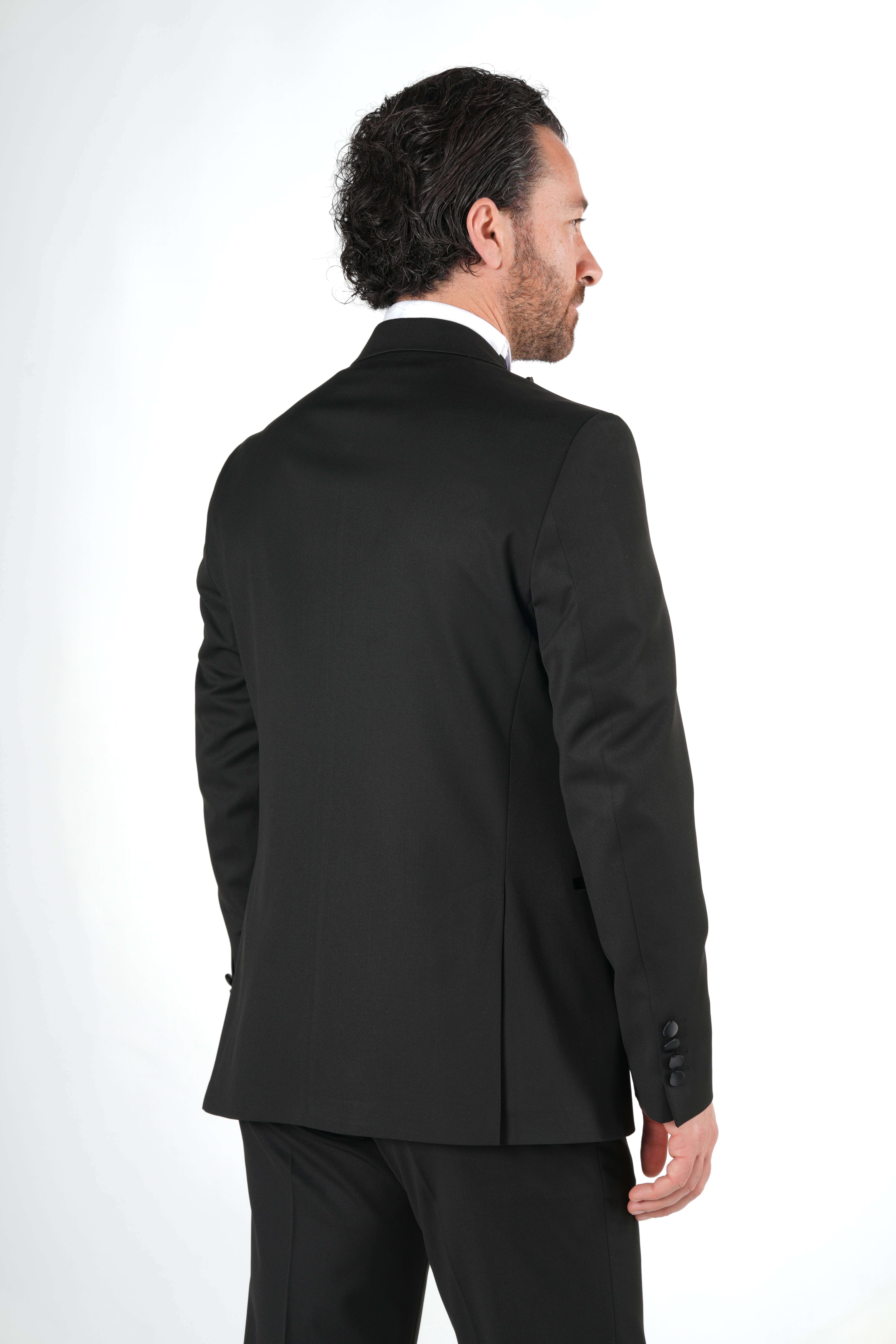 Erkek Luxury Smokin Damatlık Tek Düğme İtalyan İtalyan Stil Ceket Pantolon Papyon-Siyah-Siyah
