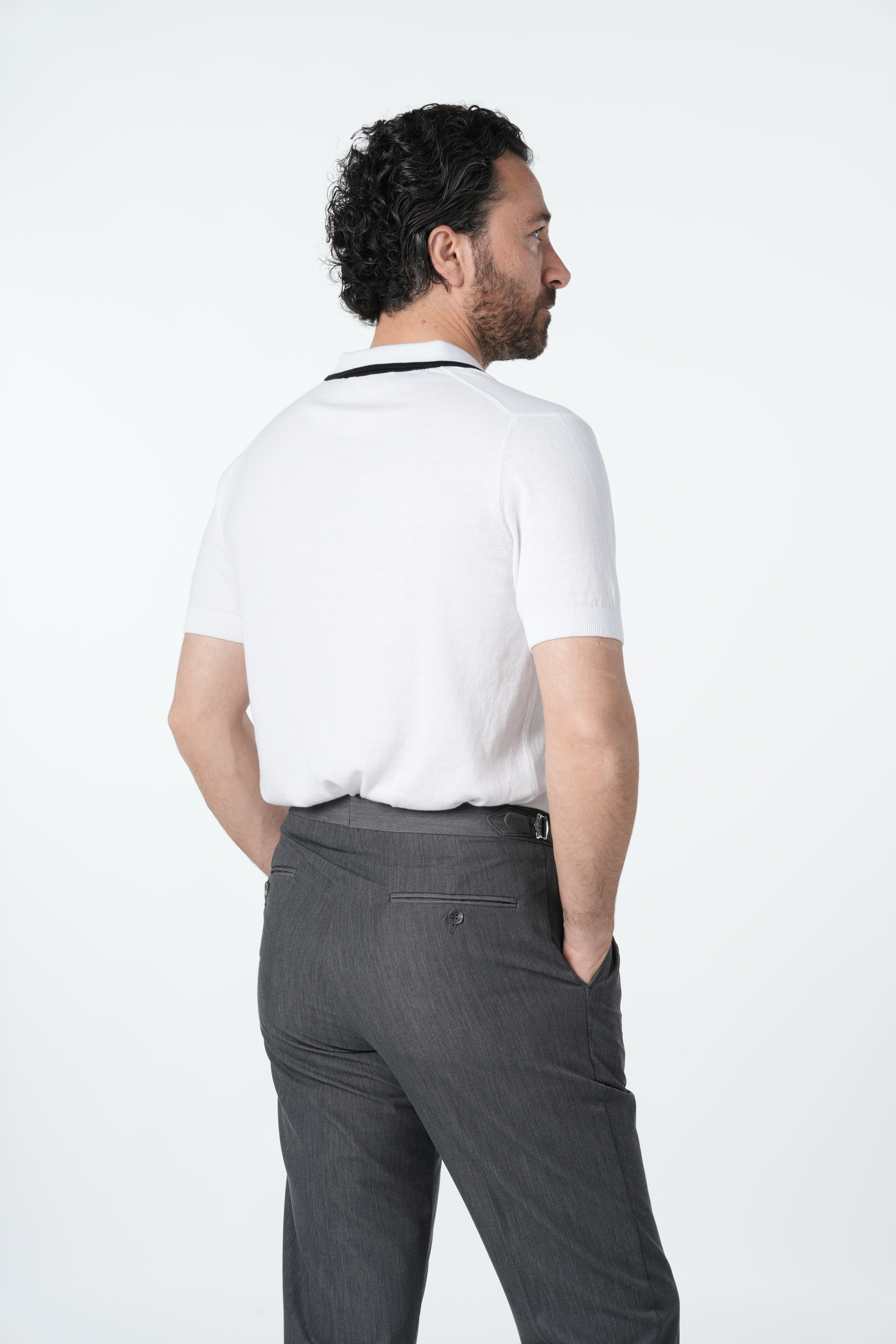 Erkek Polo Yaka İpek Triko Tişört-Siyah
