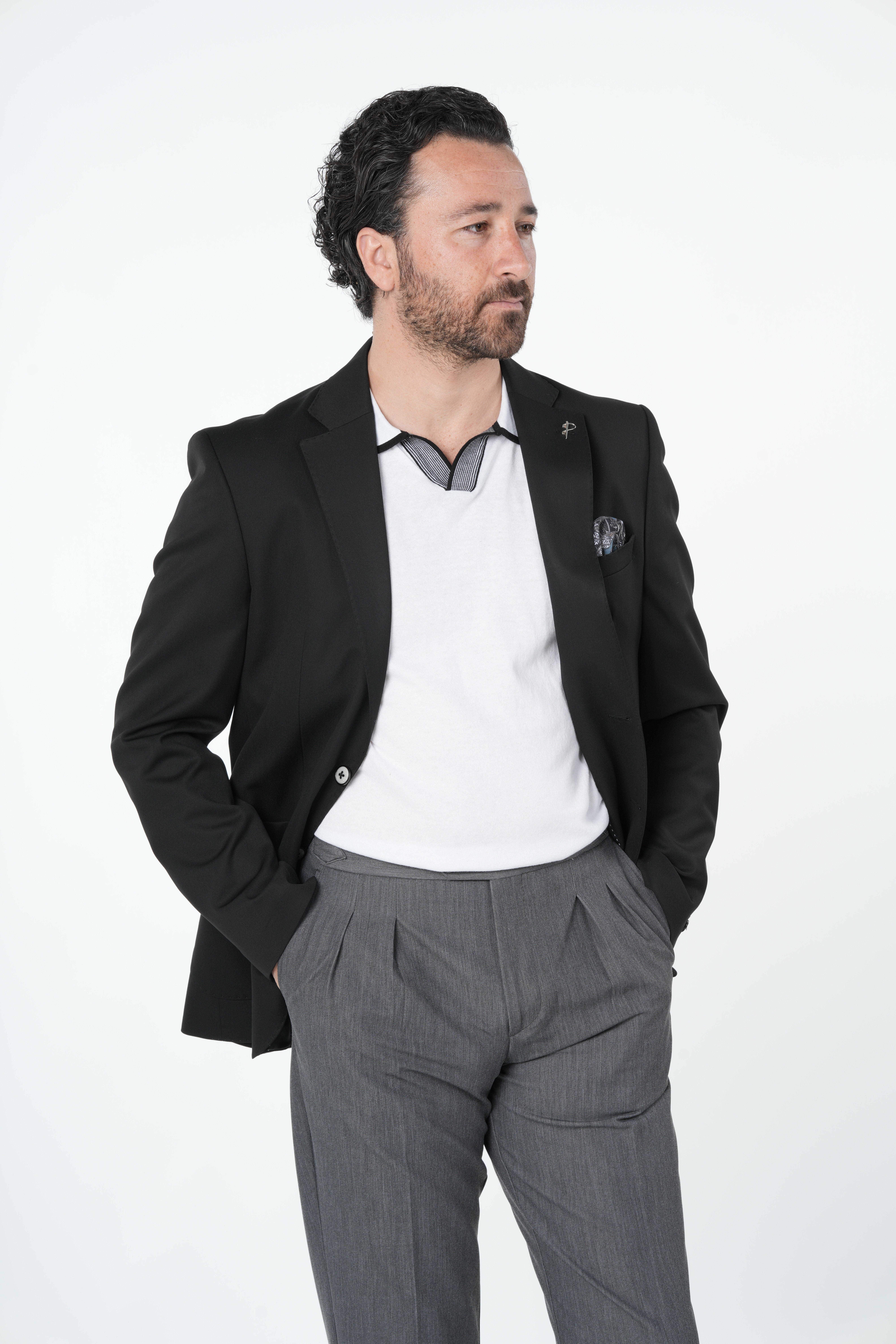 Erkek Premium İtalyan Stil Slim Fit Erkek Punto Dikişli Torba Cepli Yarım Astarlı Ceket-Siyah