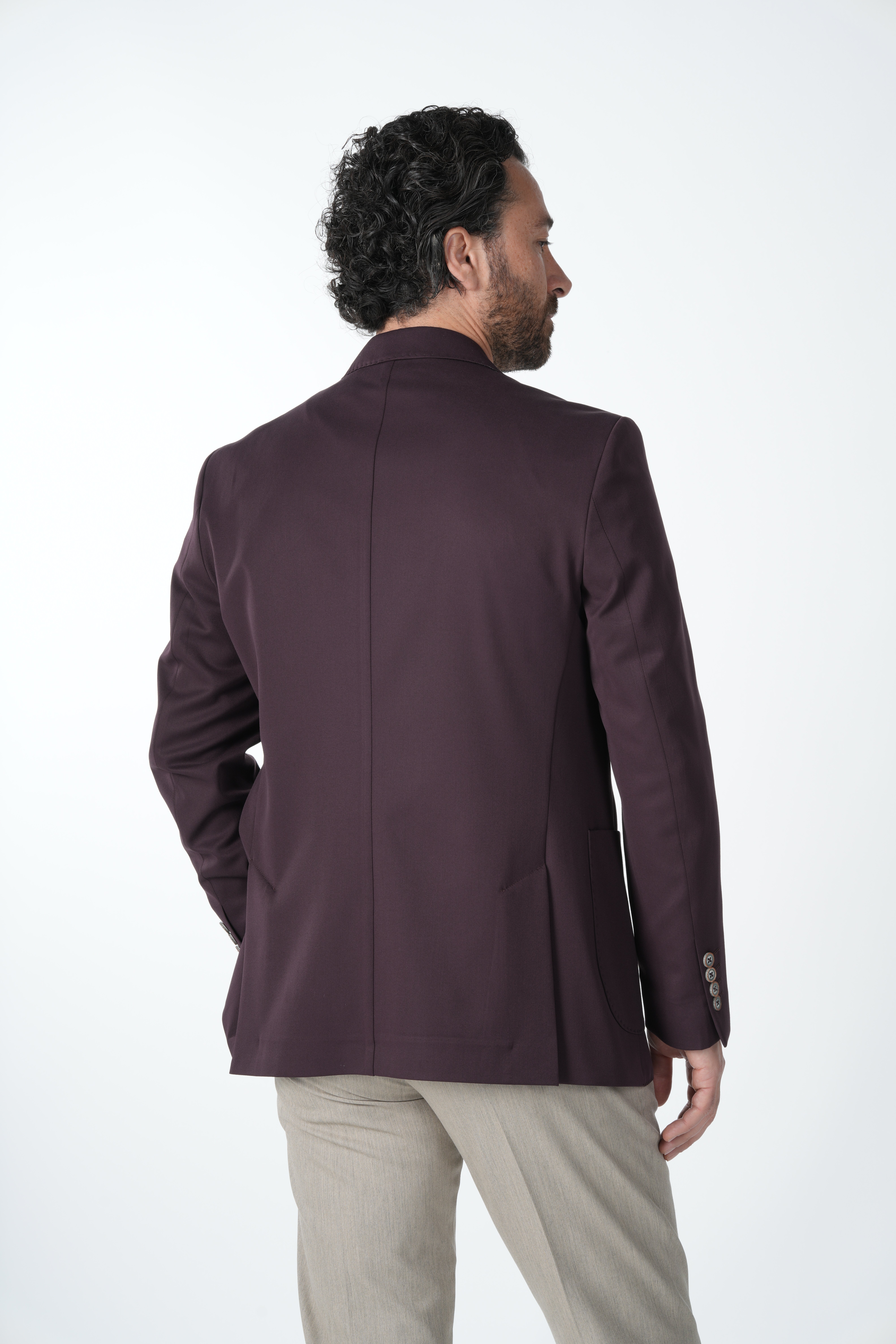 Erkek Premium İtalyan Stil Slim Fit Erkek Punto Dikişli Torba Cepli Yarım Astarlı Kruvaze Ceket-Mor