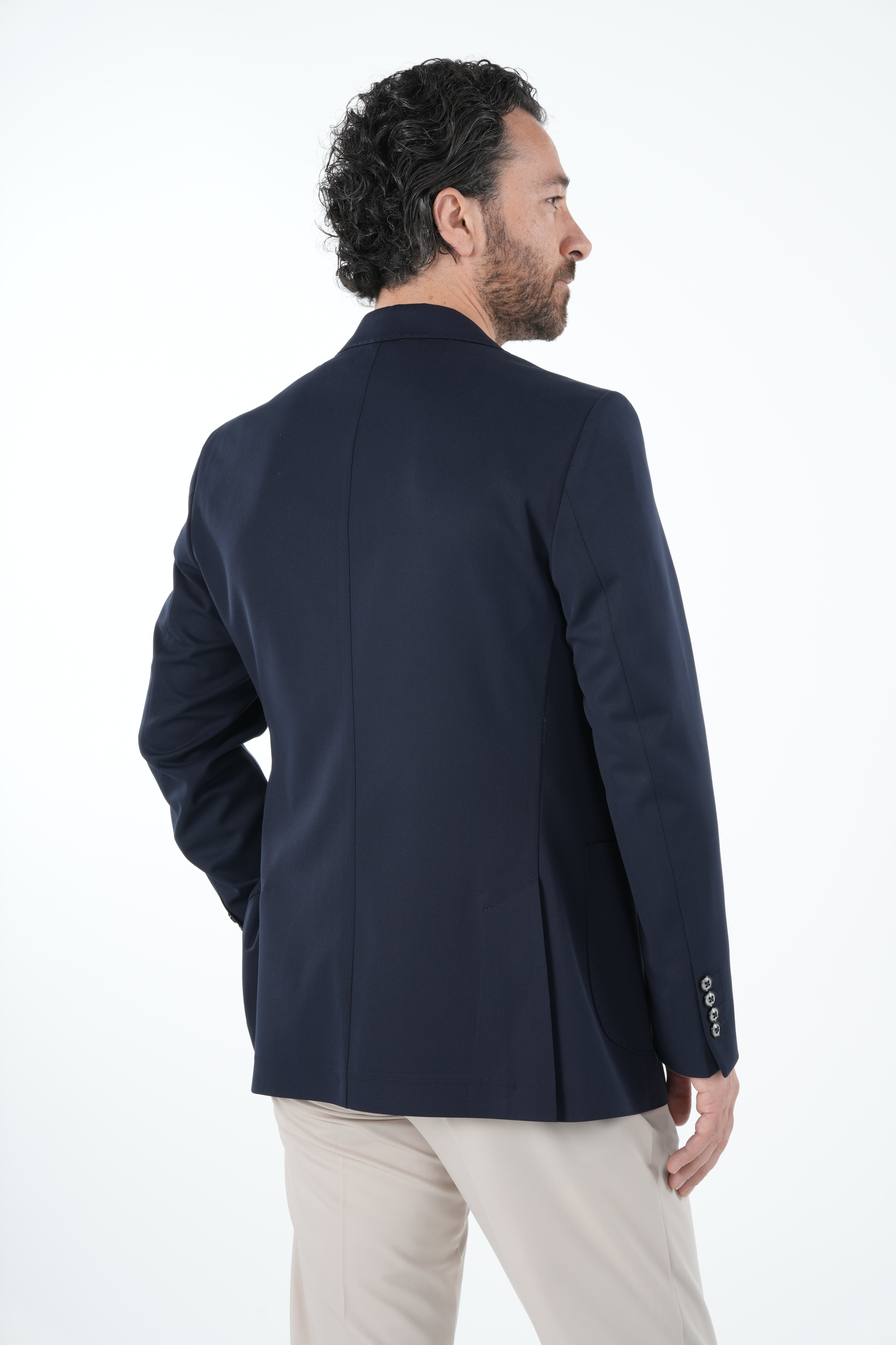 Erkek Premium İtalyan Stil Slim Fit Erkek Punto Dikişli Torba Cepli Yarım Astarlı Ceket-Lacivert