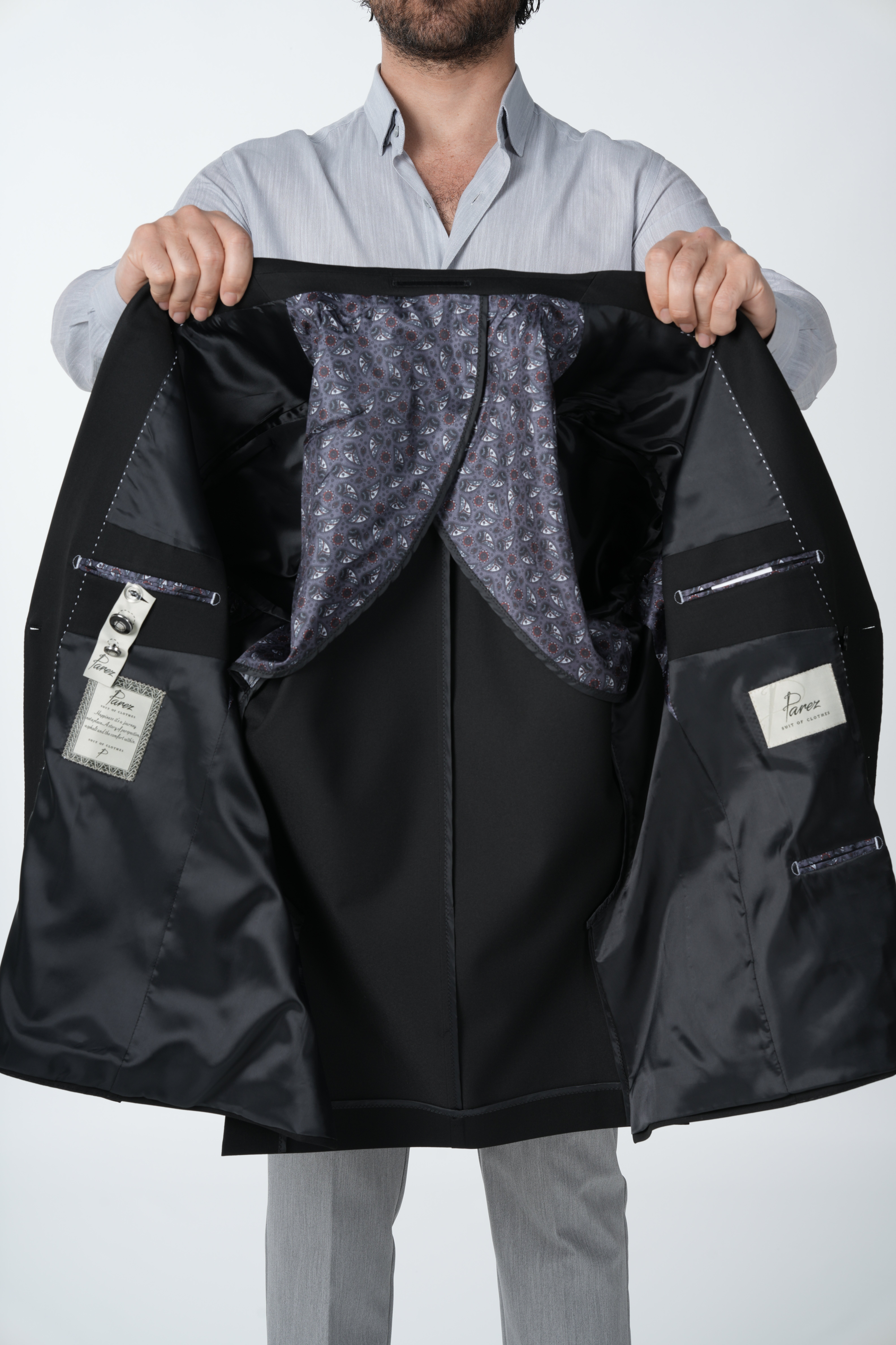 Erkek Premium İtalyan Stil Slim Fit Erkek Punto Dikişli Torba Cepli Yarım Astarlı Kruvaze Ceket-Siyah