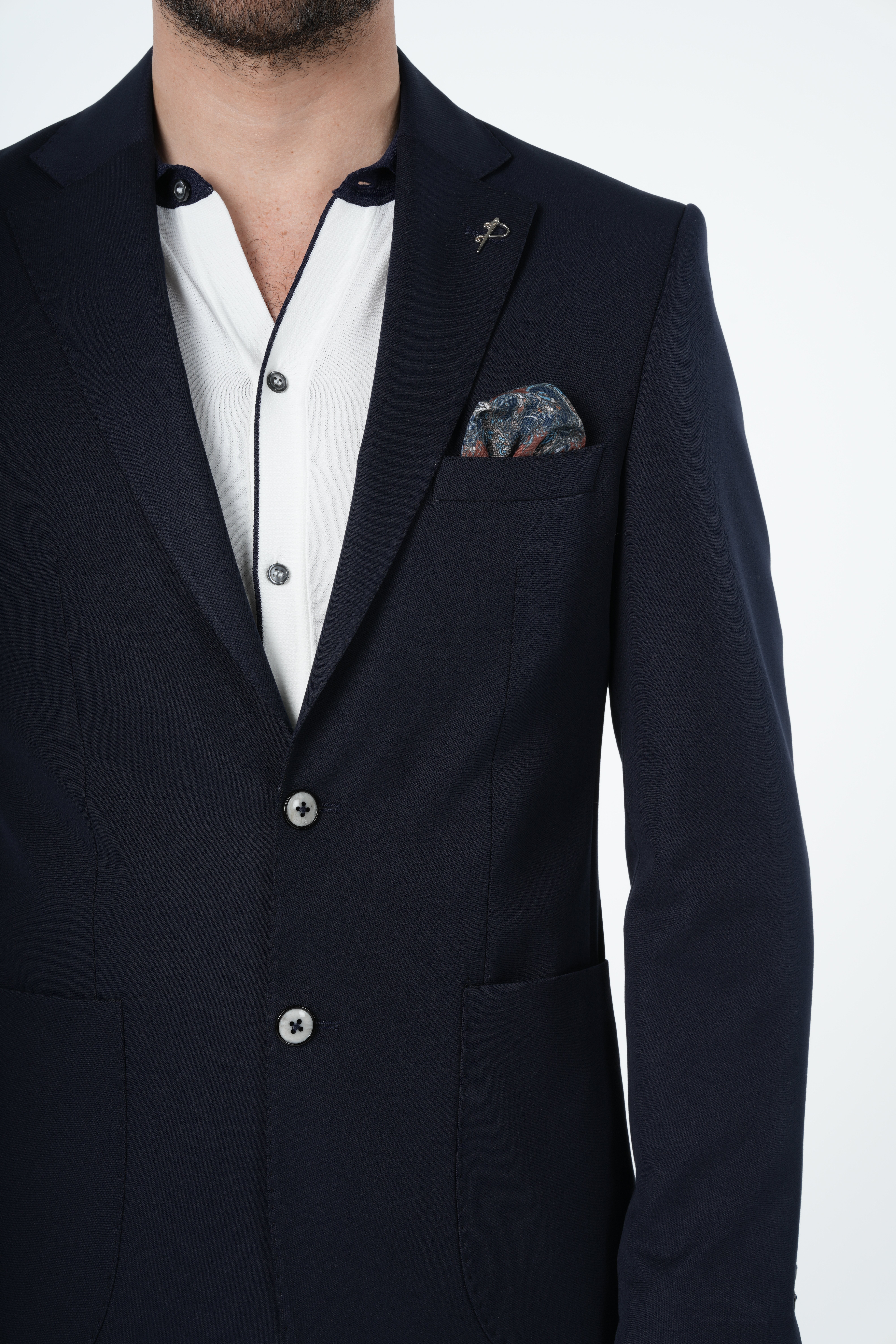 Erkek Premium İtalyan Stil Slim Fit Erkek Punto Dikişli Torba Cepli Yarım Astarlı Ceket-Lacivert