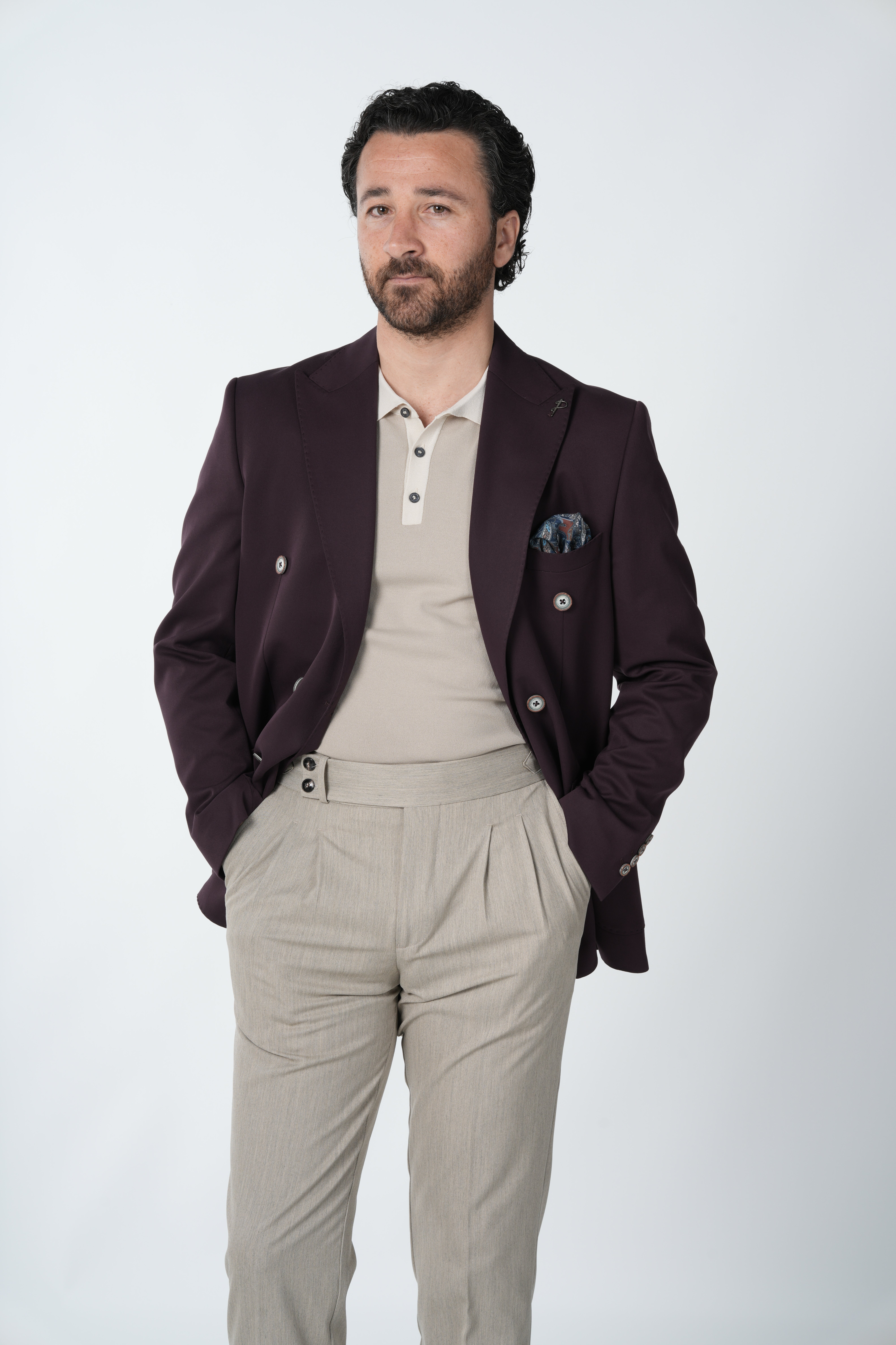 Erkek Premium İtalyan Stil Slim Fit Erkek Punto Dikişli Torba Cepli Yarım Astarlı Kruvaze Ceket-Mor