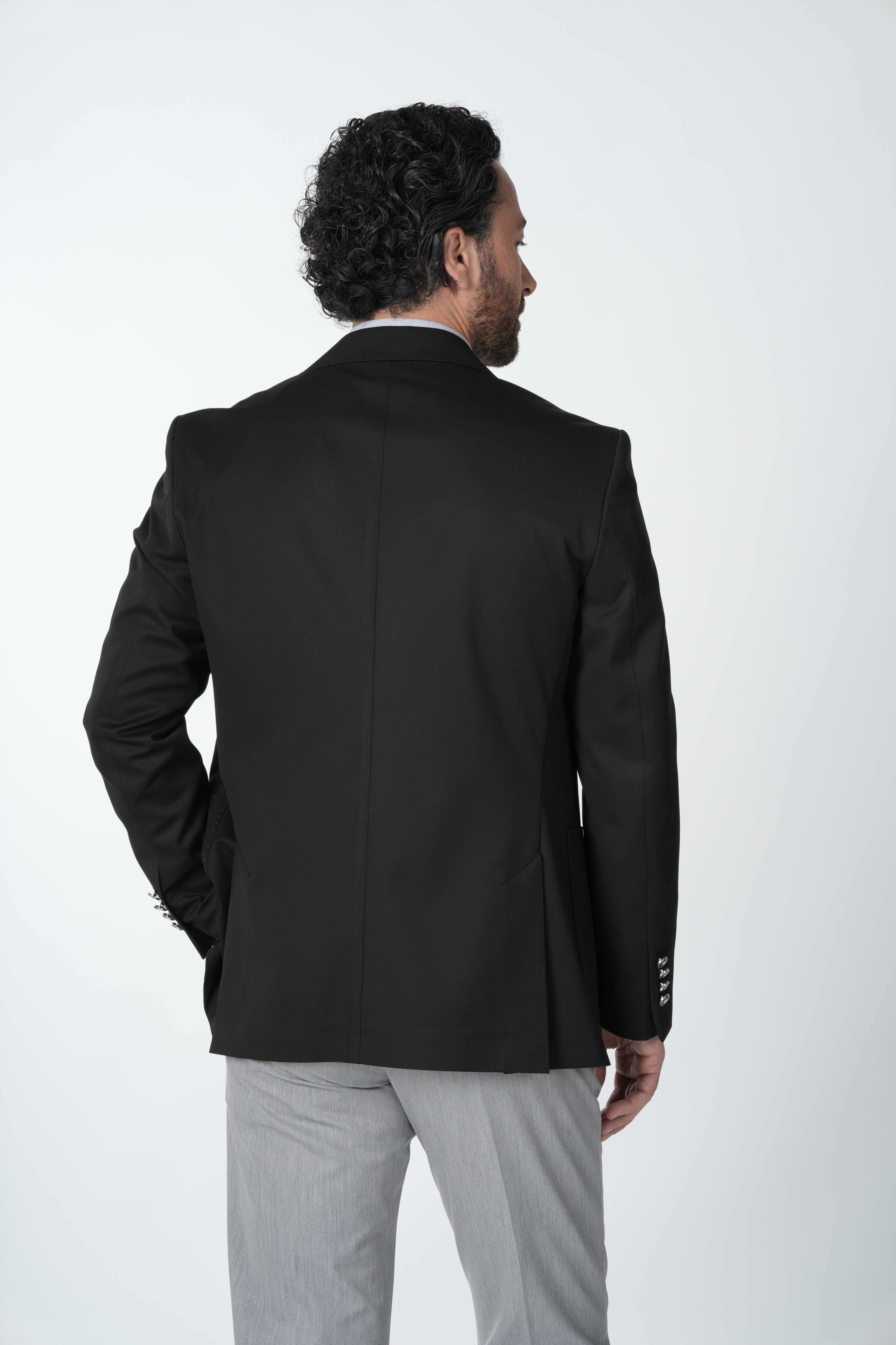 Erkek Premium İtalyan Stil Slim Fit Erkek Punto Dikişli Torba Cepli Yarım Astarlı Kruvaze Ceket-Siyah