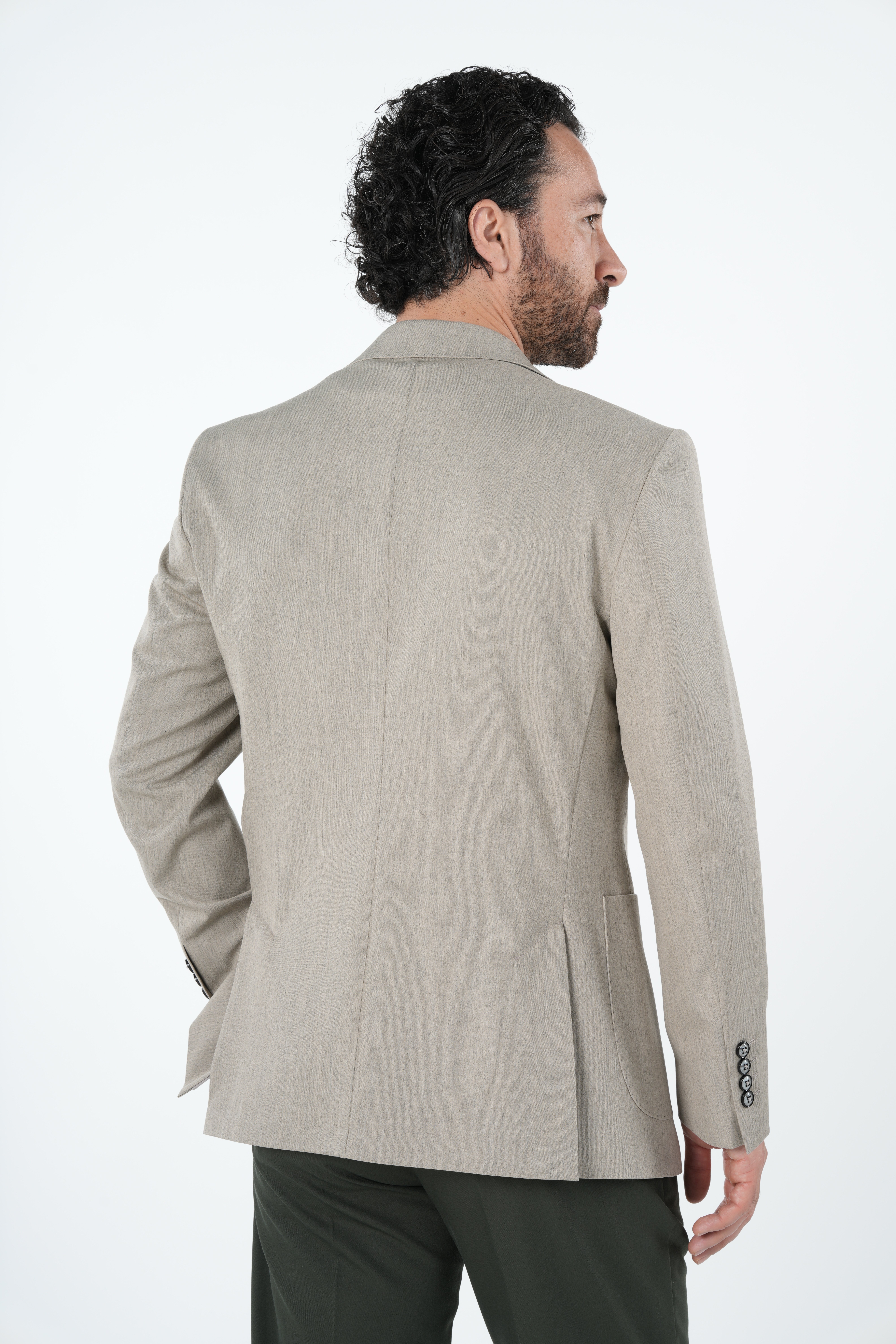 Erkek Premium İtalyan Stil Slim Fit Erkek Punto Dikişli Torba Cepli Yarım Astarlı Ceket-Krem