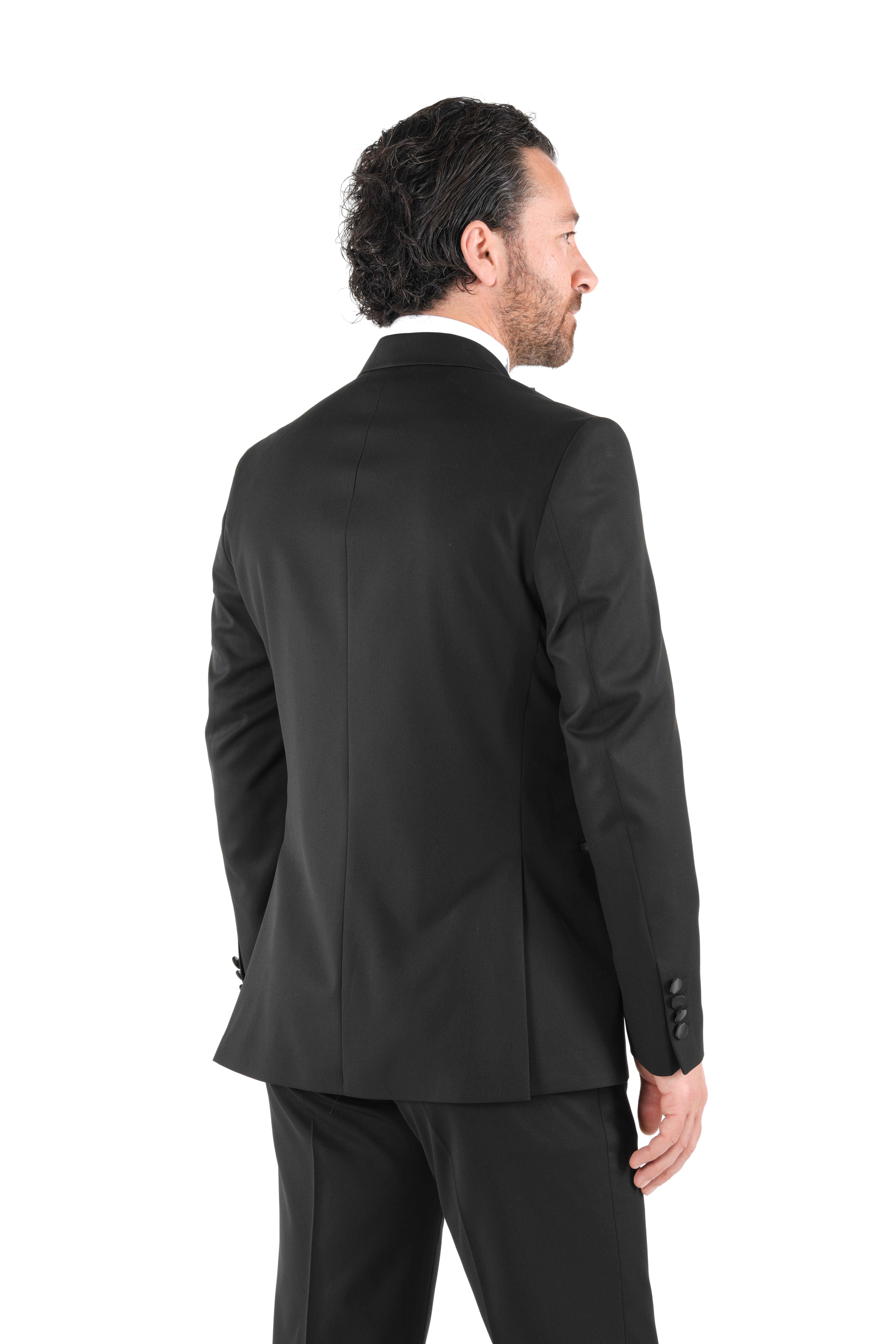 Erkek Premium Kruvaze  Smokin Damatlık  İtalyan İtalyan Stil Ceket Pantolon Papyon-Siyah-Siyah