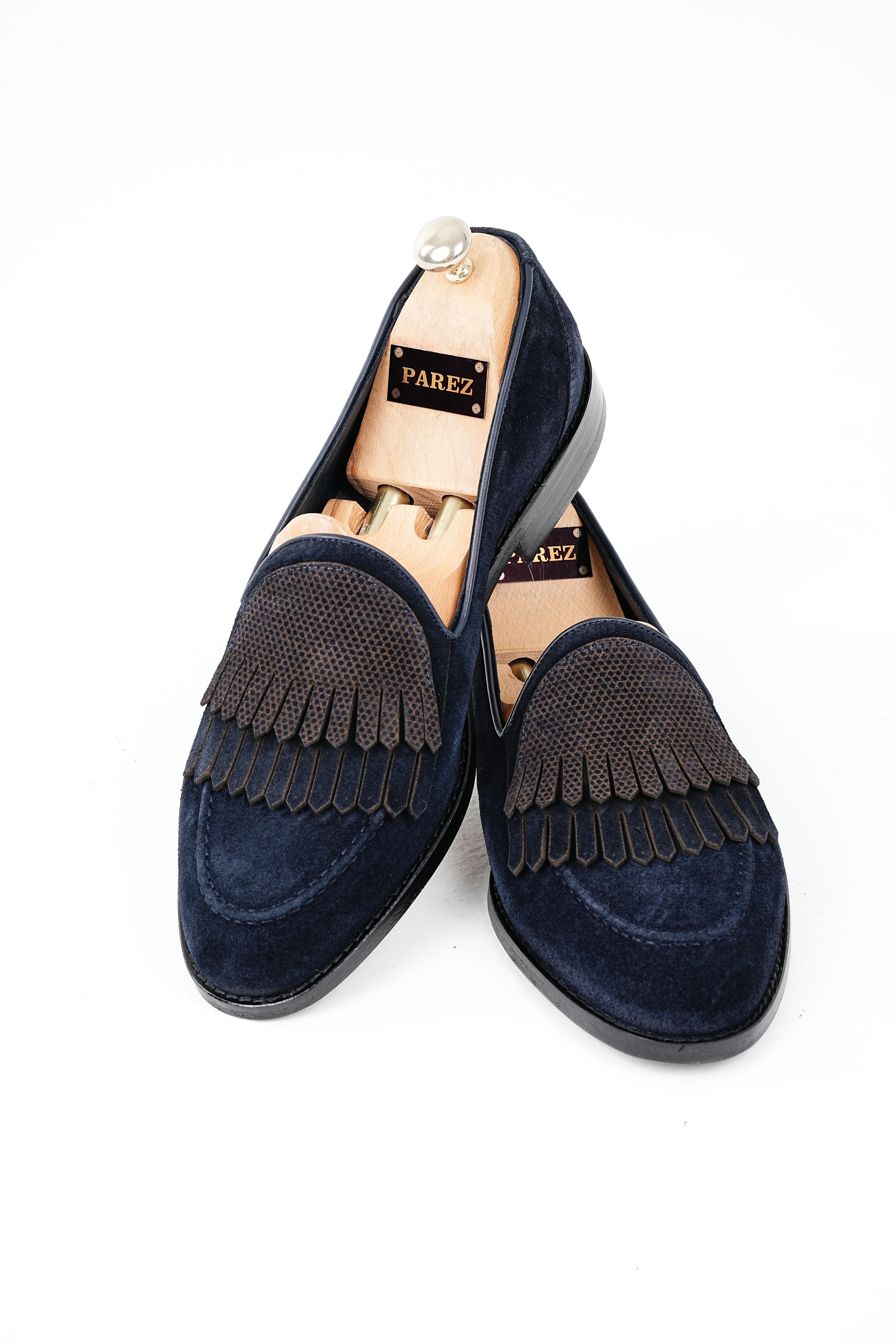 Erkek Premium Metis Süet Deri Dana Astar Double Kösele Özel El Boyama Kösele Rengi Ayakkabı - Lacivert